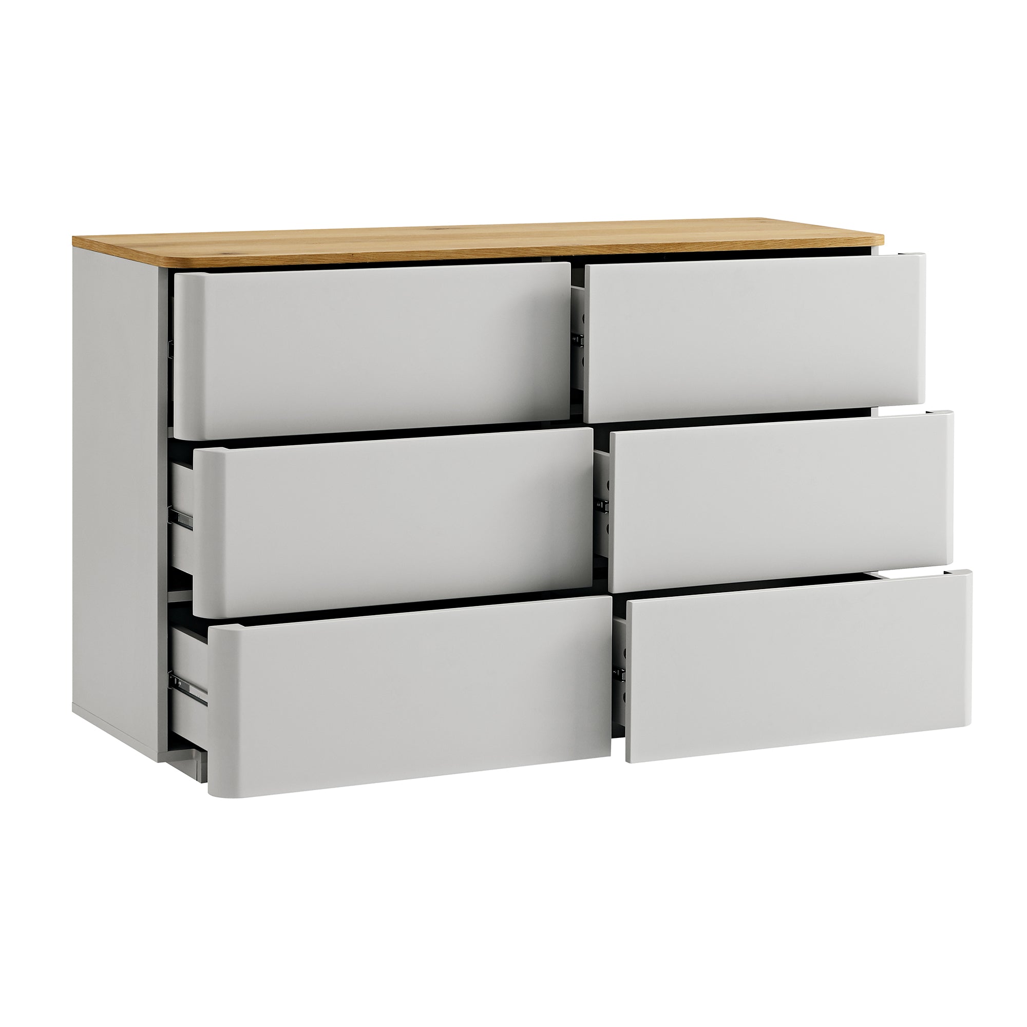 Agnes Curved Edge Chest of 6 Drawers, Dove Grey with Oak Top