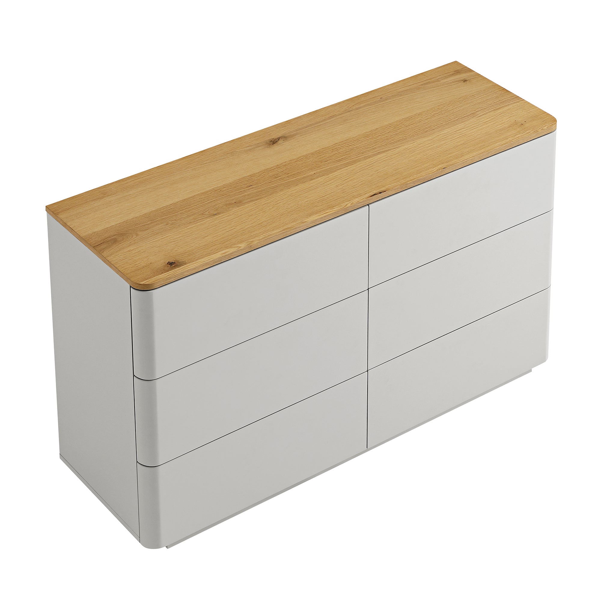 Agnes Curved Edge Chest of 6 Drawers, Dove Grey with Oak Top