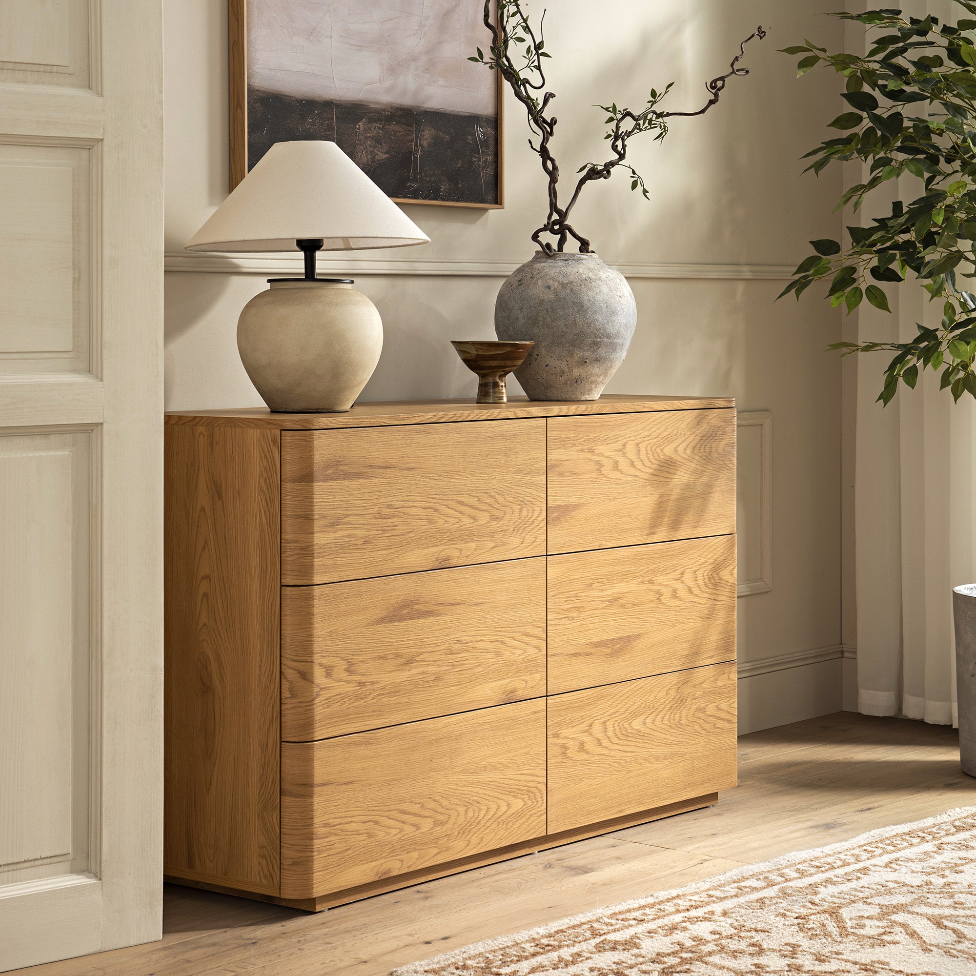 Agnes Curved Edge Chest of 6 Drawers, Natural