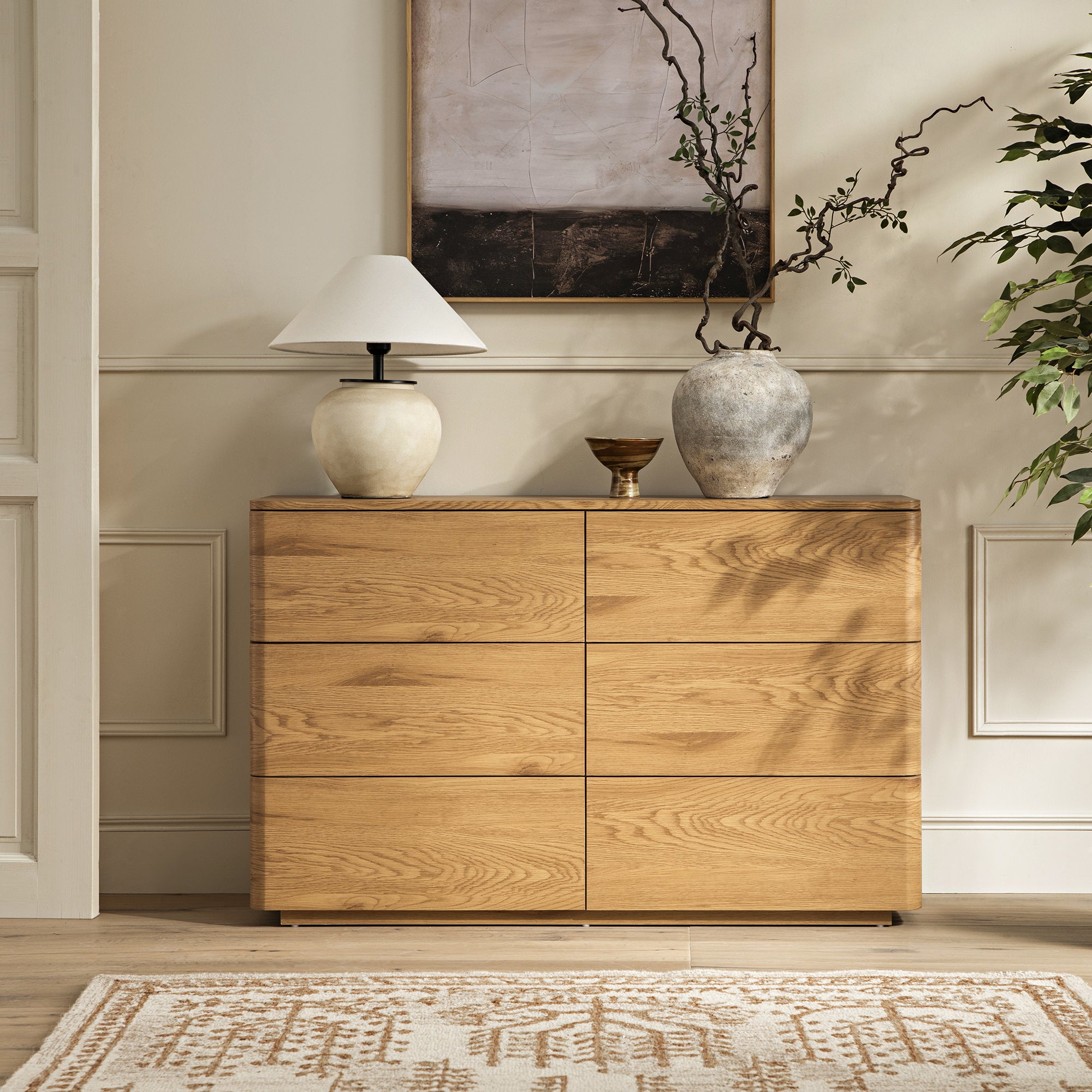 Agnes Curved Edge Chest of 6 Drawers, Natural