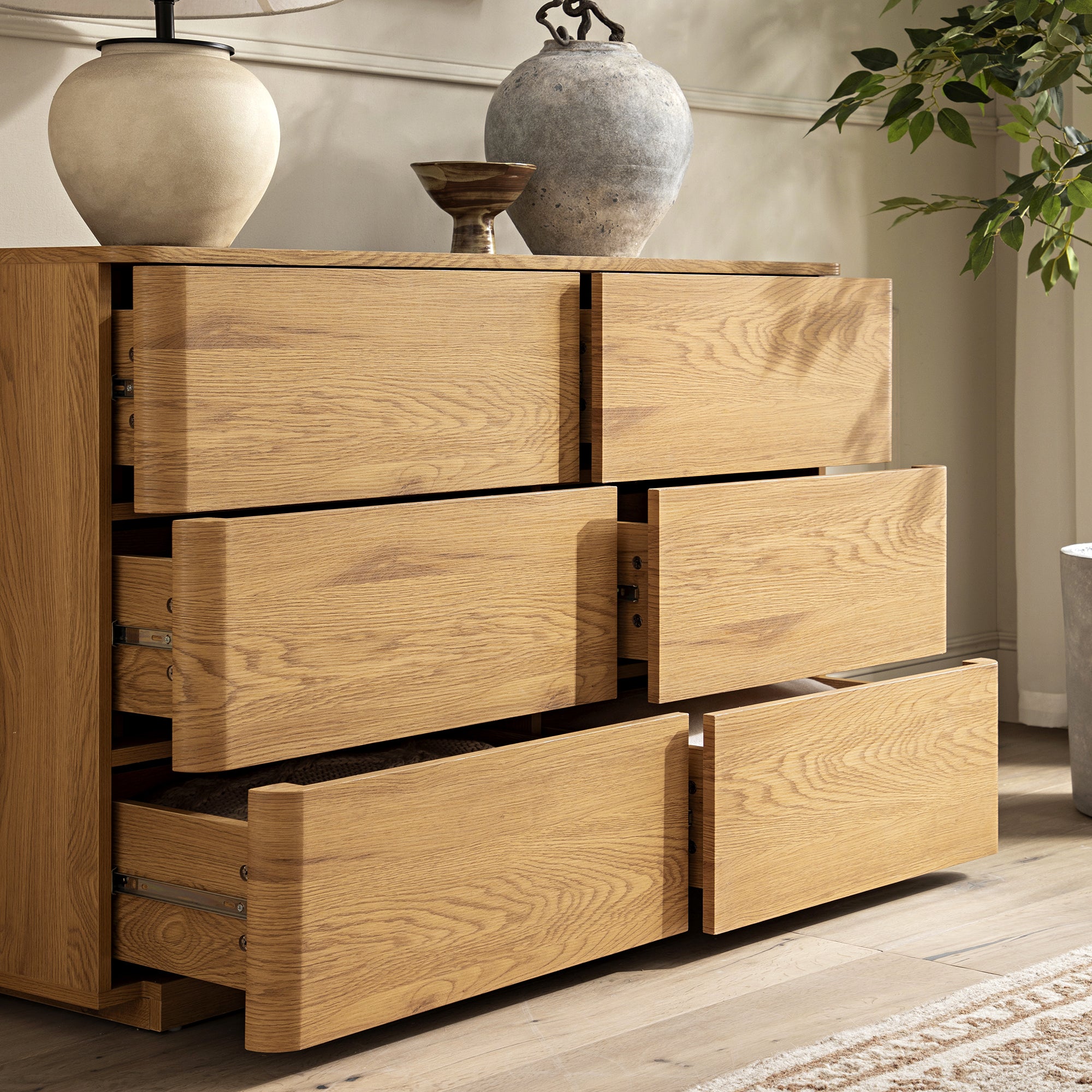 Agnes Curved Edge Chest of 6 Drawers, Natural