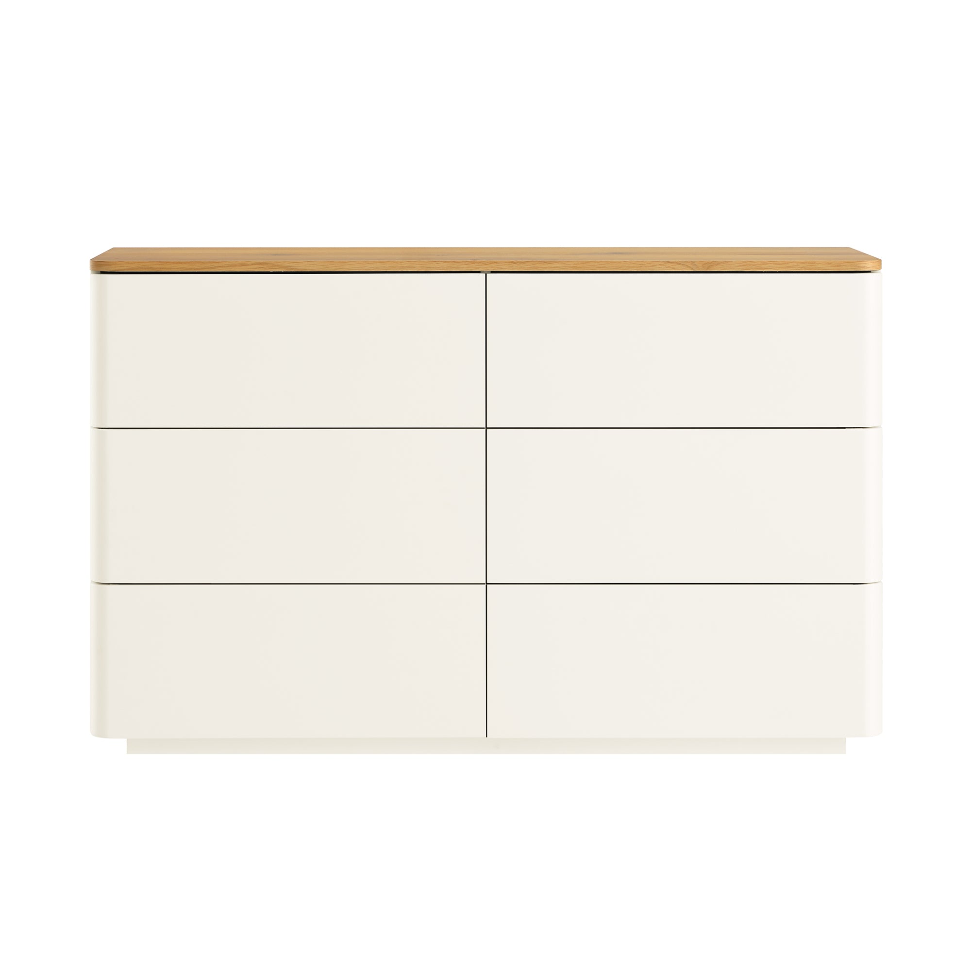 Agnes Curved Edge Chest of 6 Drawers, Off White with Oak Top