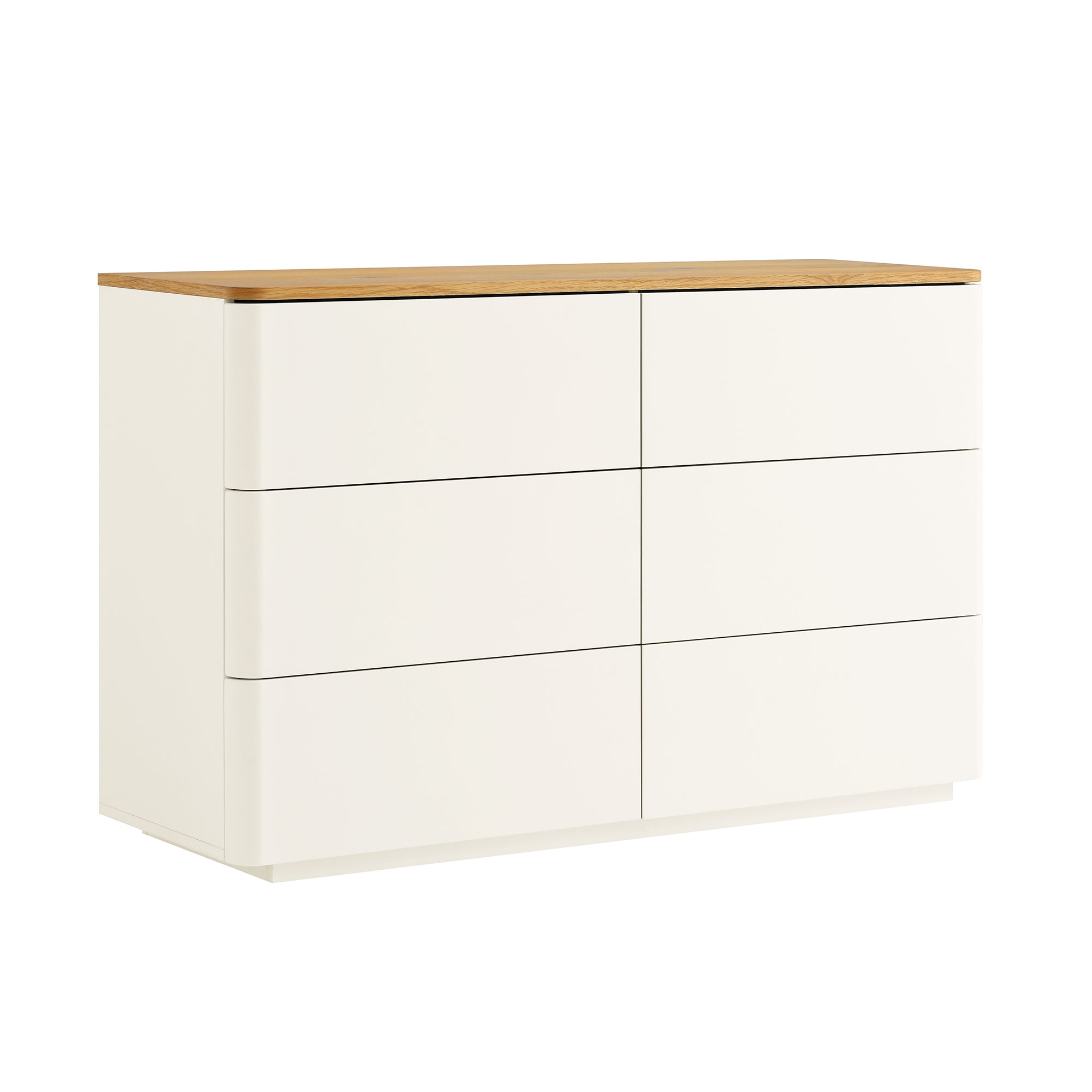 Agnes Curved Edge Chest of 6 Drawers, Off White with Oak Top