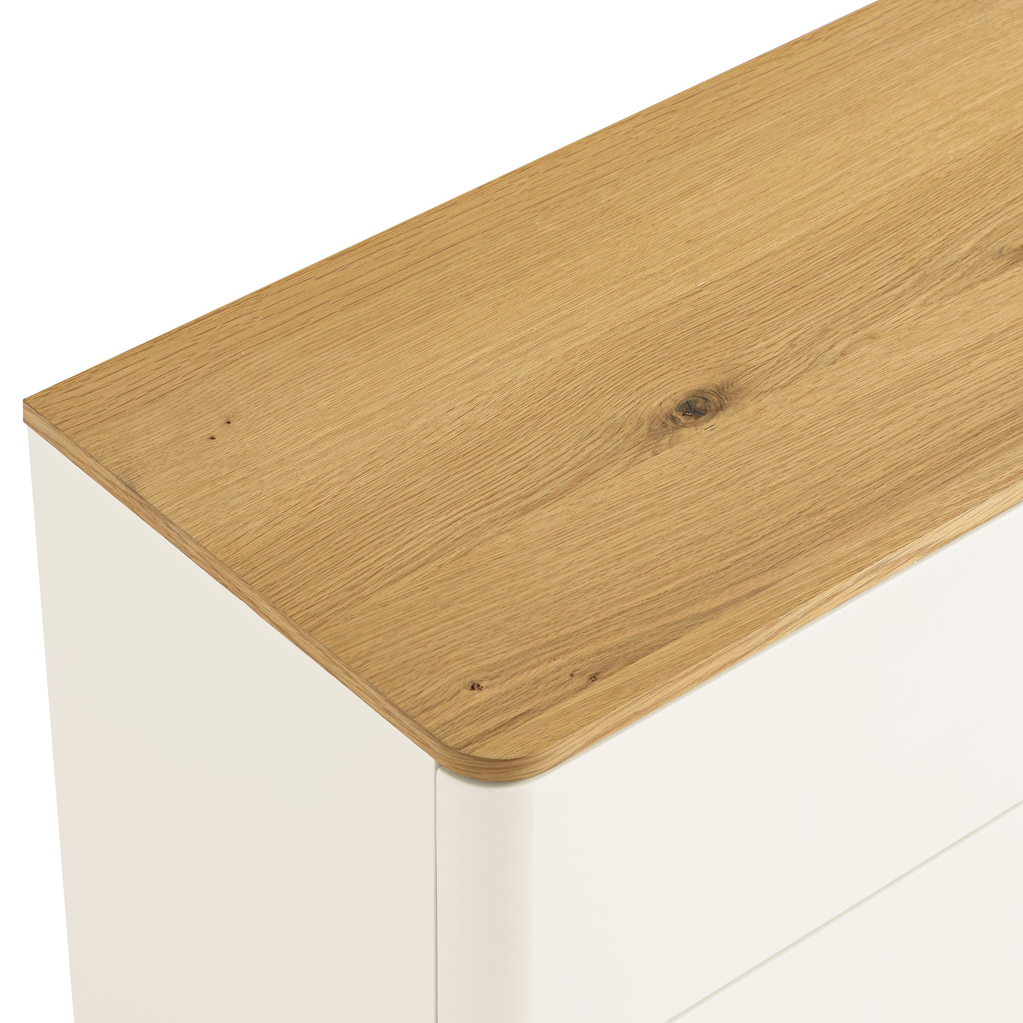 Agnes Curved Edge Chest of 6 Drawers, Off White with Oak Top