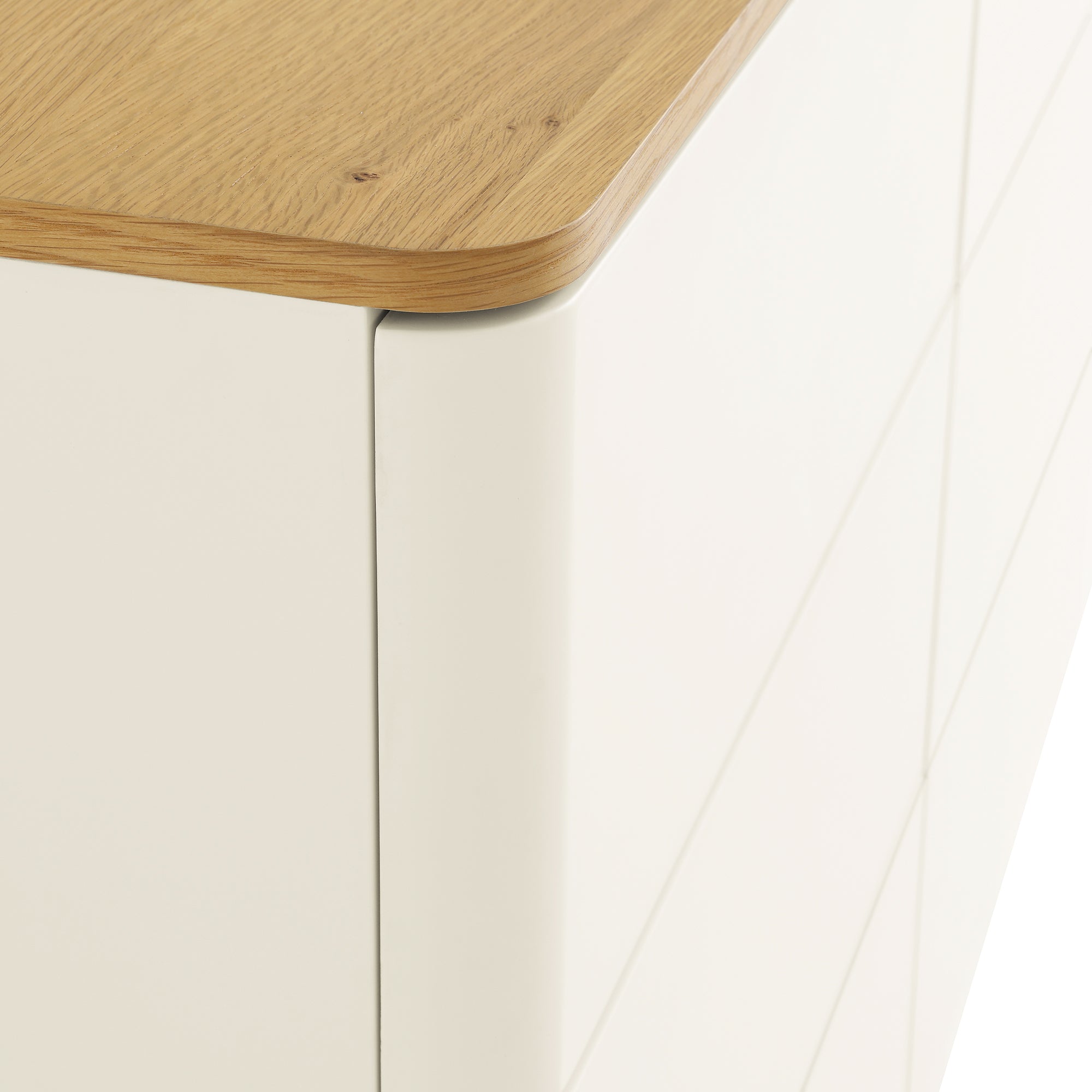 Agnes Curved Edge Chest of 6 Drawers, Off White with Oak Top