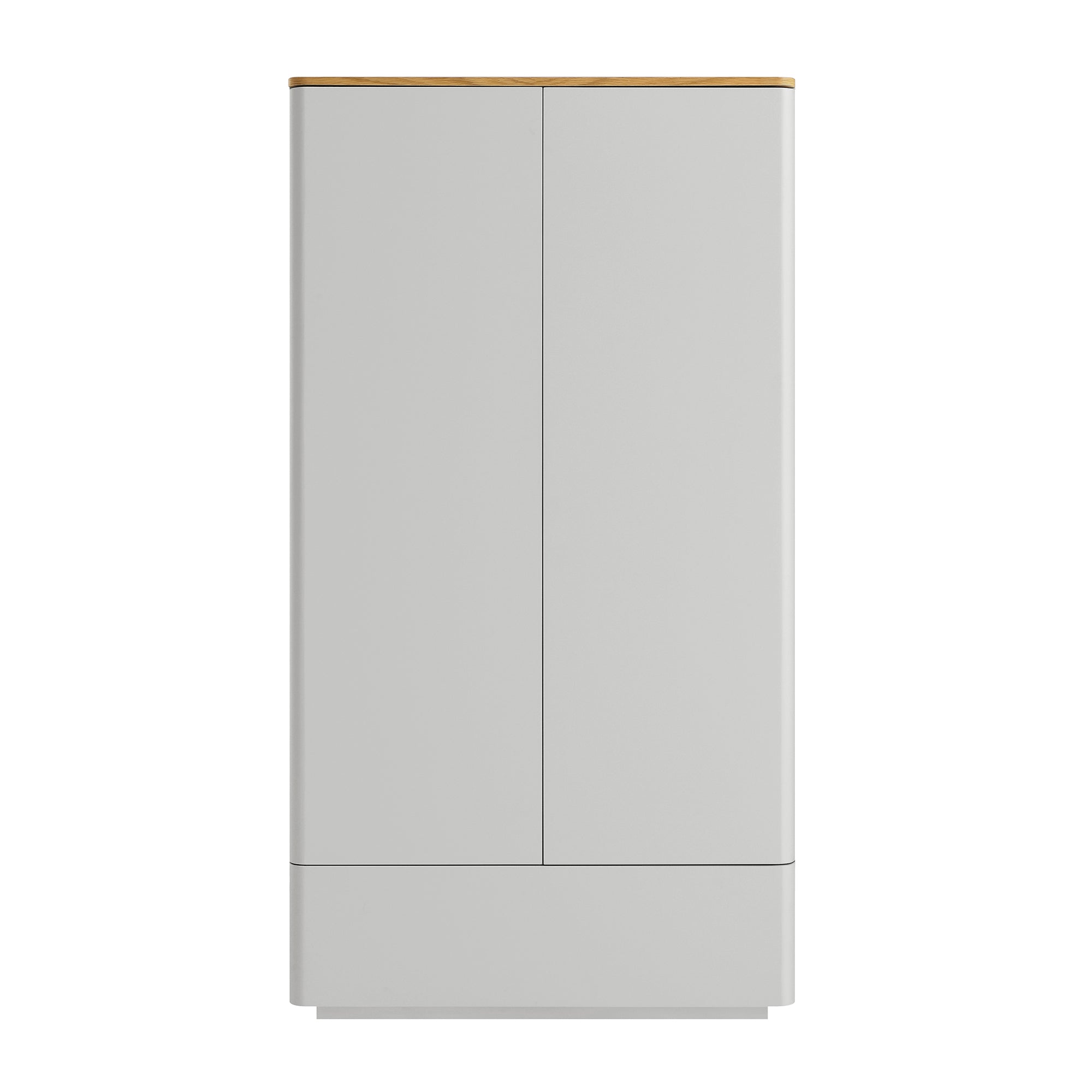 Agnes Curved Edge Double Wardrobe, Dove Grey with Oak Top