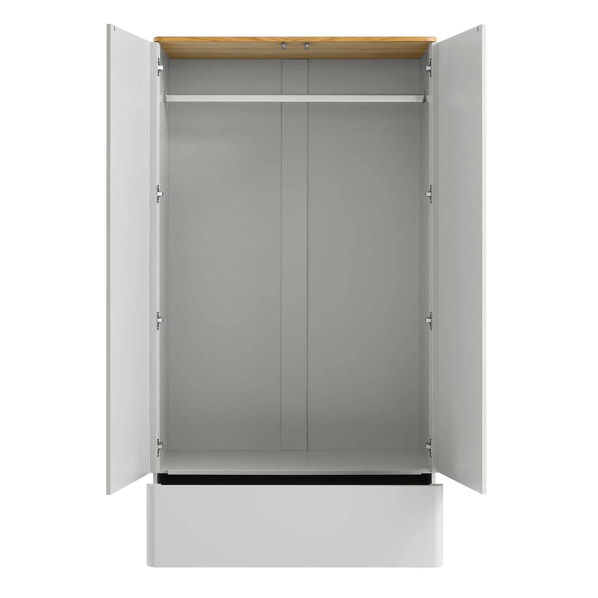 Agnes Curved Edge Double Wardrobe, Dove Grey with Oak Top