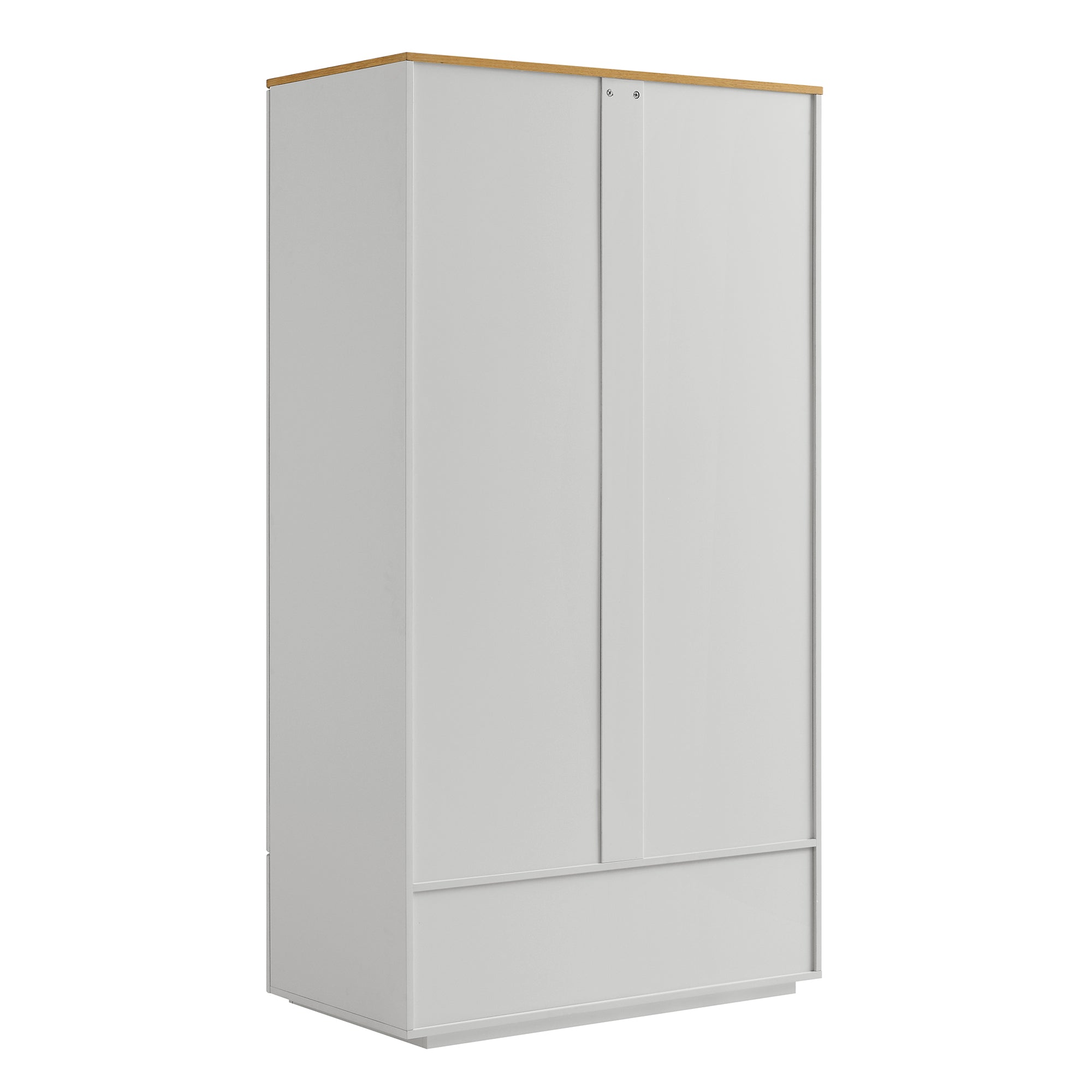 Agnes Curved Edge Double Wardrobe, Dove Grey with Oak Top