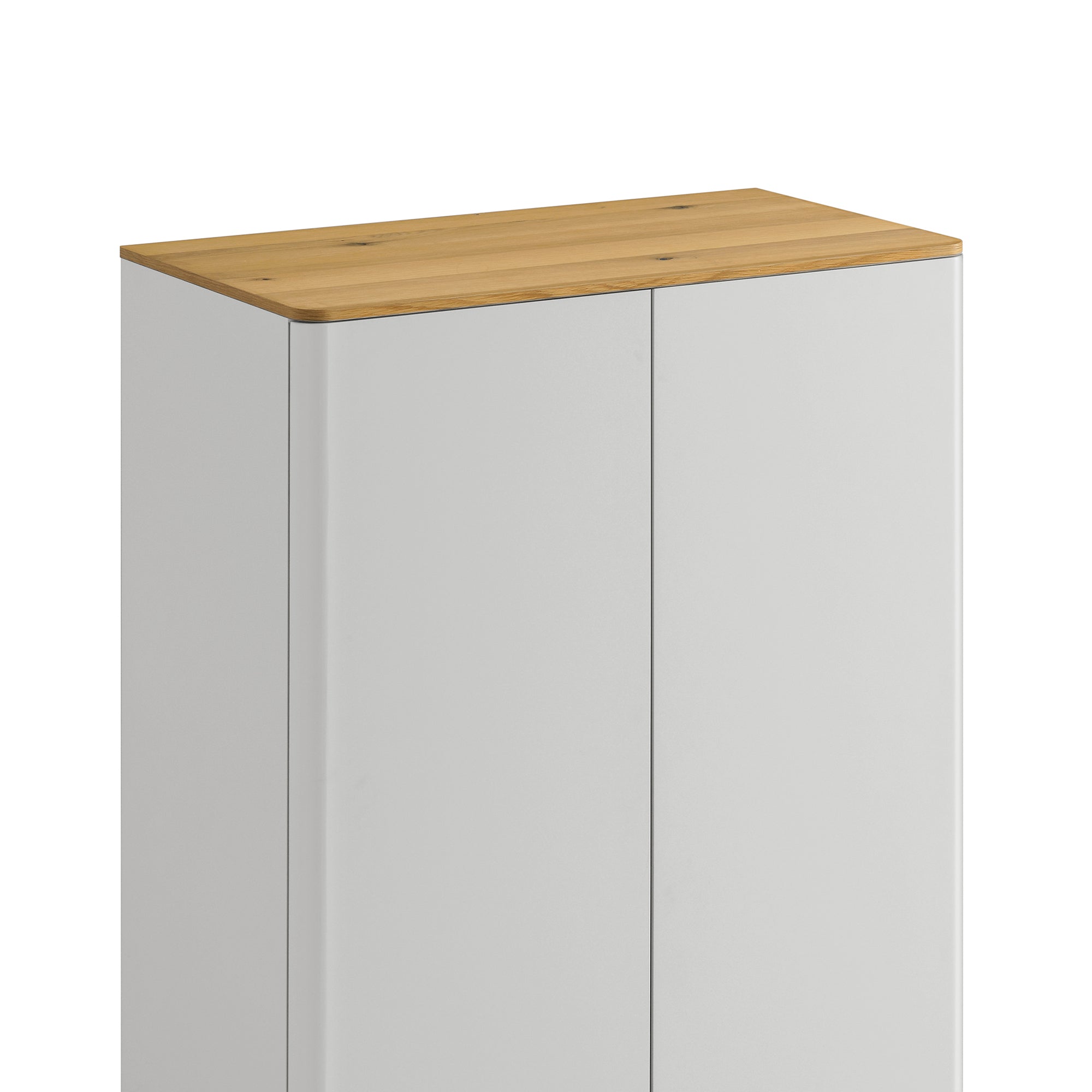 Agnes Curved Edge Double Wardrobe, Dove Grey with Oak Top