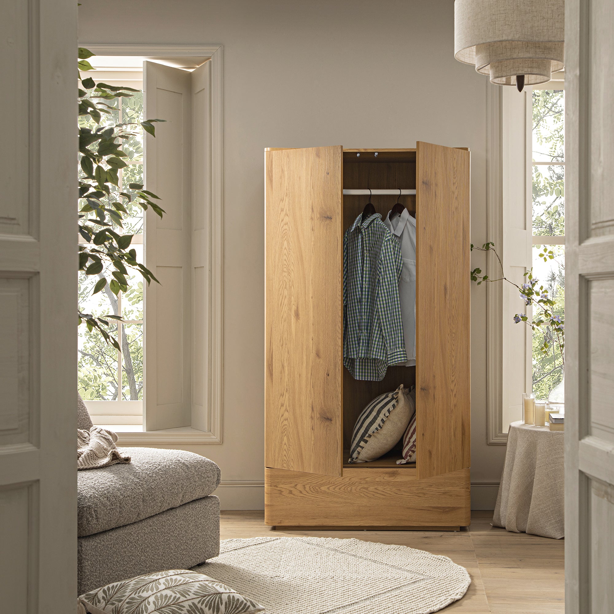 Agnes Curved Edge Double Wardrobe, Natural