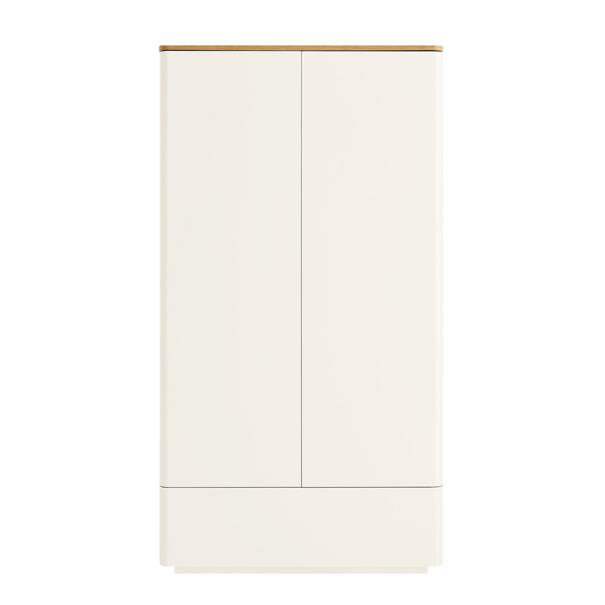 Agnes Curved Edge Double Wardrobe, Off White with Oak Top