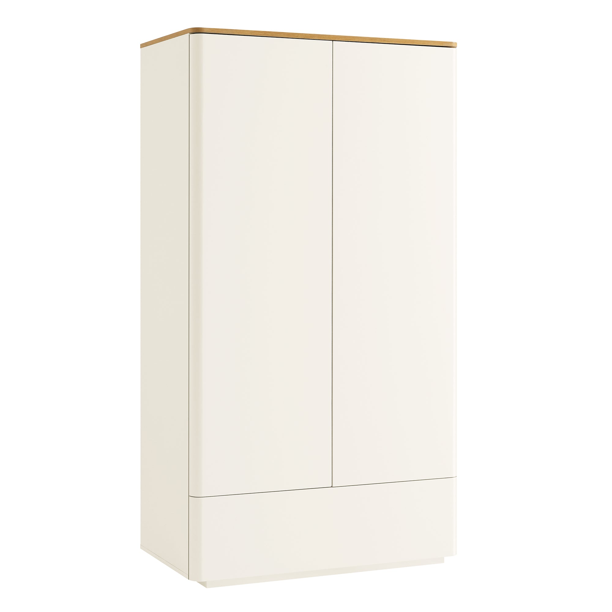 Agnes Curved Edge Double Wardrobe, Off White with Oak Top