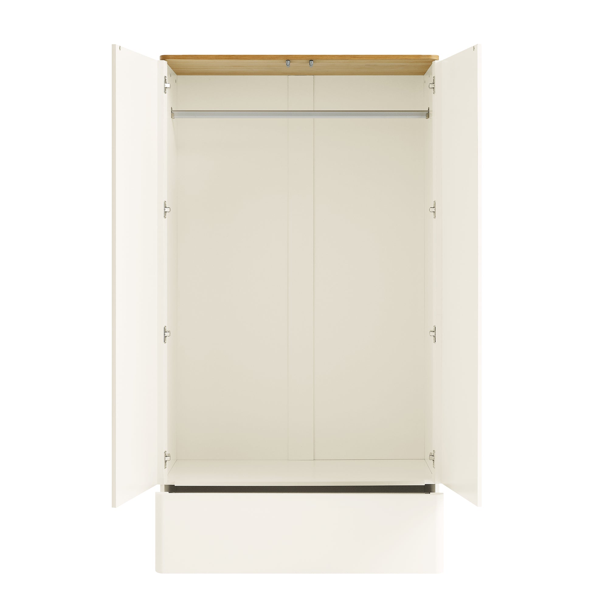 Agnes Curved Edge Double Wardrobe, Off White with Oak Top