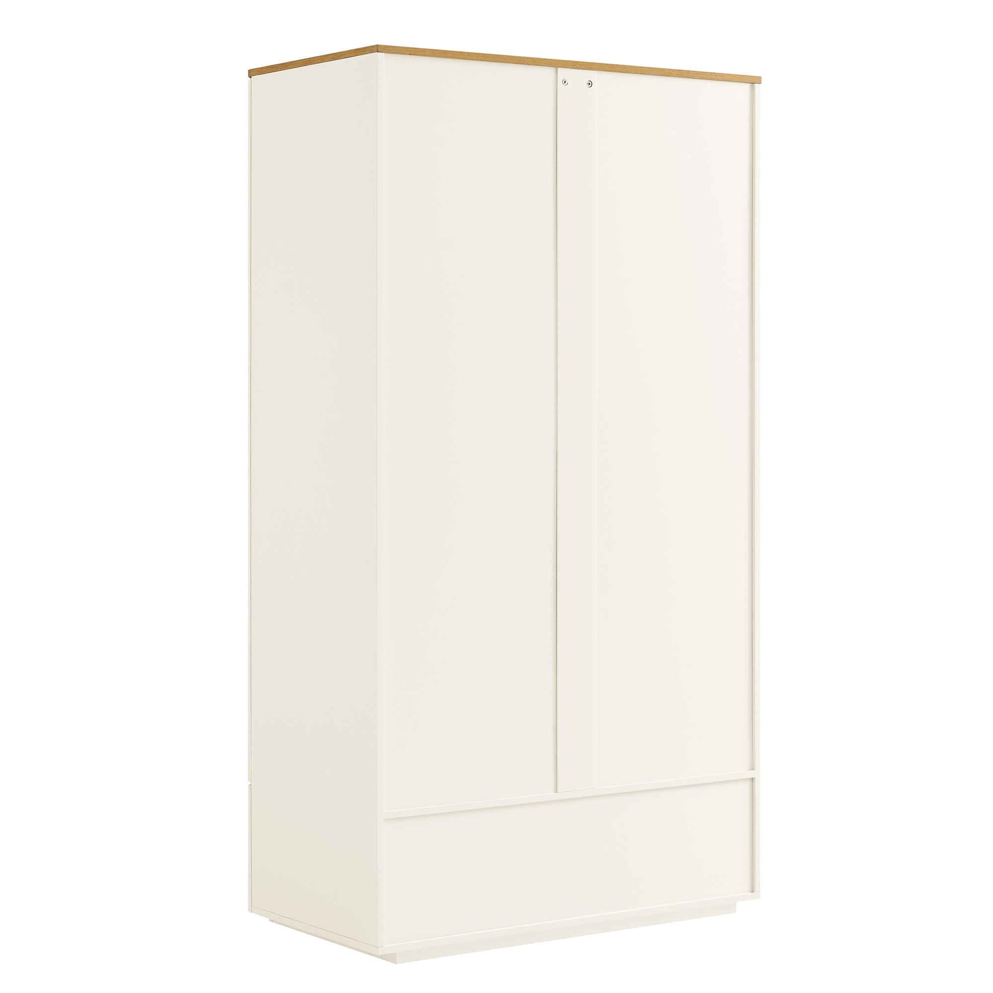 Agnes Curved Edge Double Wardrobe, Off White with Oak Top