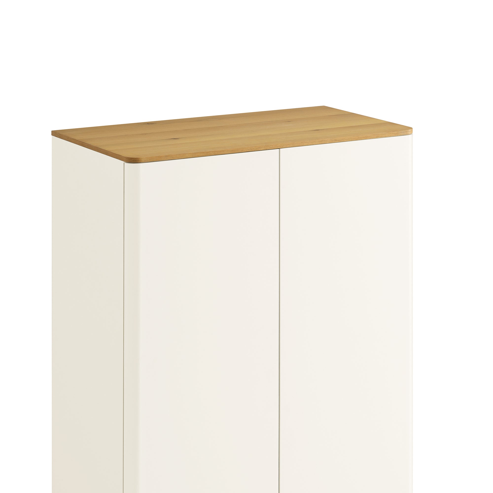 Agnes Curved Edge Double Wardrobe, Off White with Oak Top