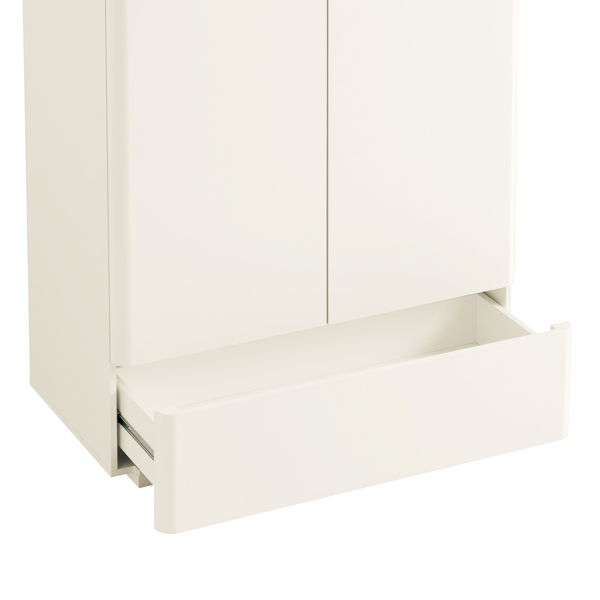 Agnes Curved Edge Double Wardrobe, Off White with Oak Top