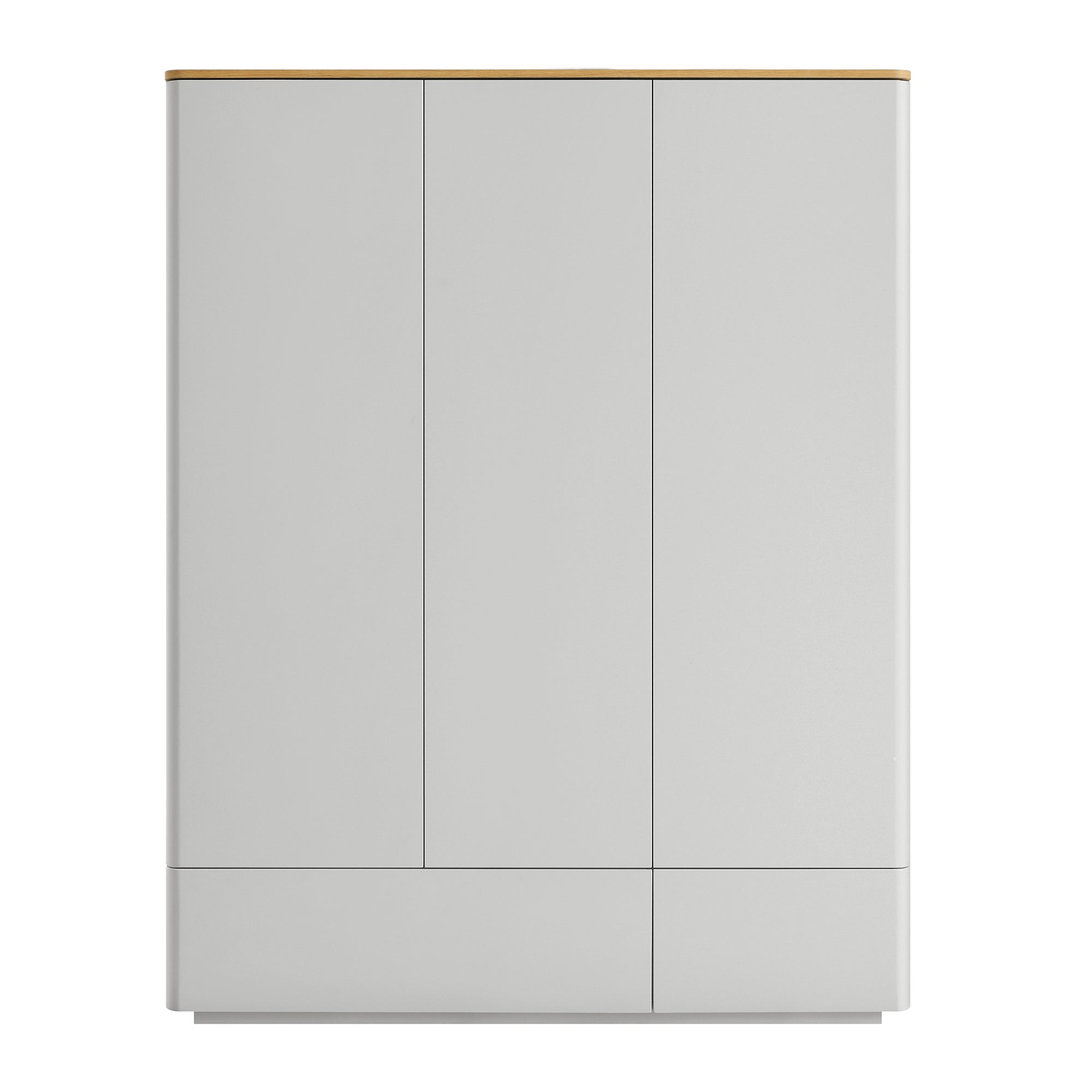 Agnes Curved Edge Triple Wardrobe, Dove Grey with Oak Top