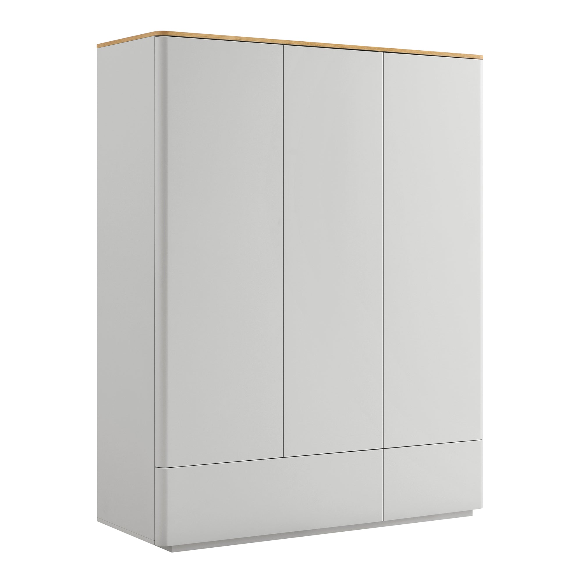 Agnes Curved Edge Triple Wardrobe, Dove Grey with Oak Top