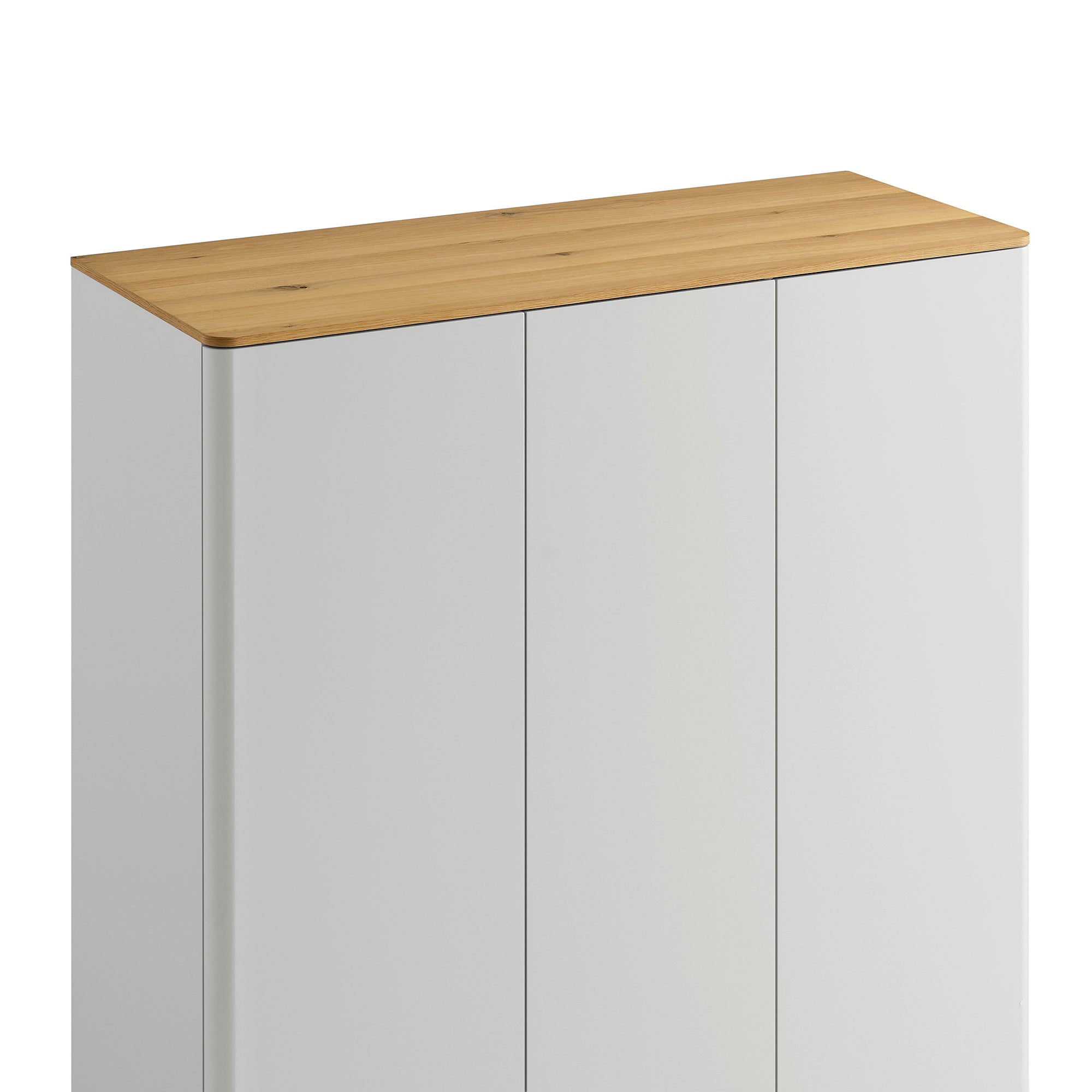 Agnes Curved Edge Triple Wardrobe, Dove Grey with Oak Top