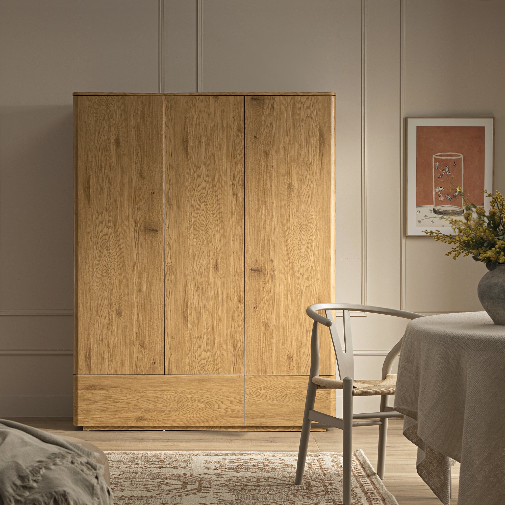 Agnes Curved Edge Triple Wardrobe, Natural