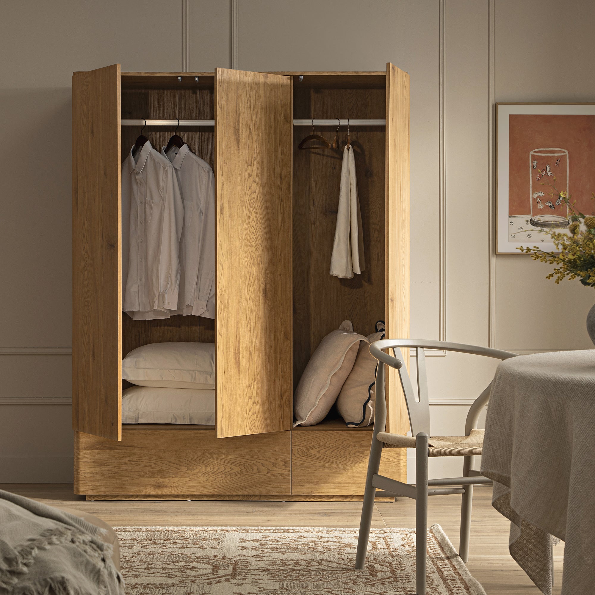 Agnes Curved Edge Triple Wardrobe, Natural