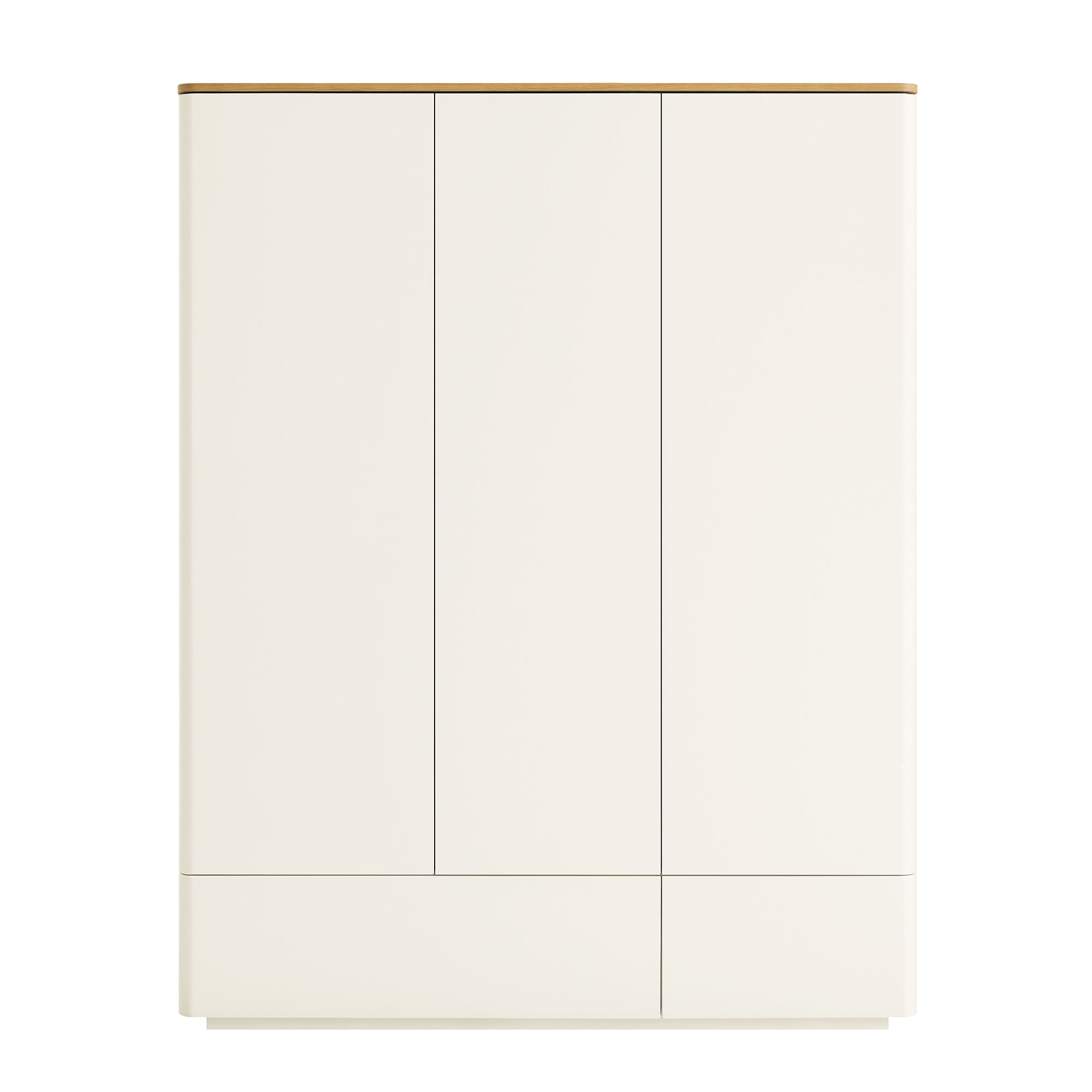 Agnes Curved Edge Triple Wardrobe, Off White with Oak Top