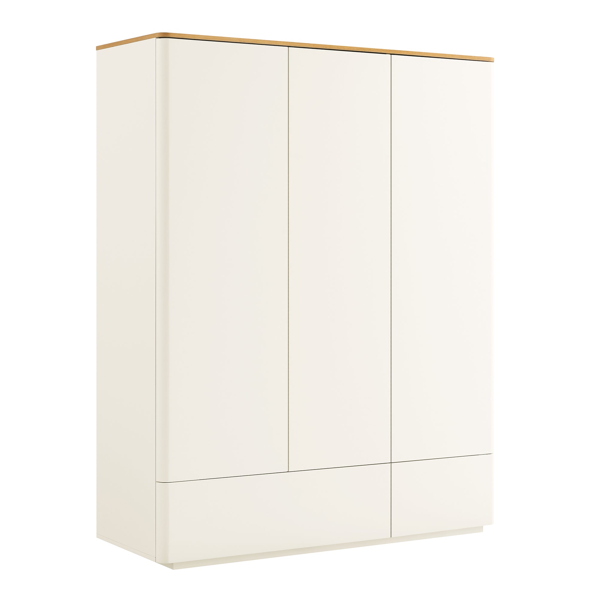 Agnes Curved Edge Triple Wardrobe, Off White with Oak Top