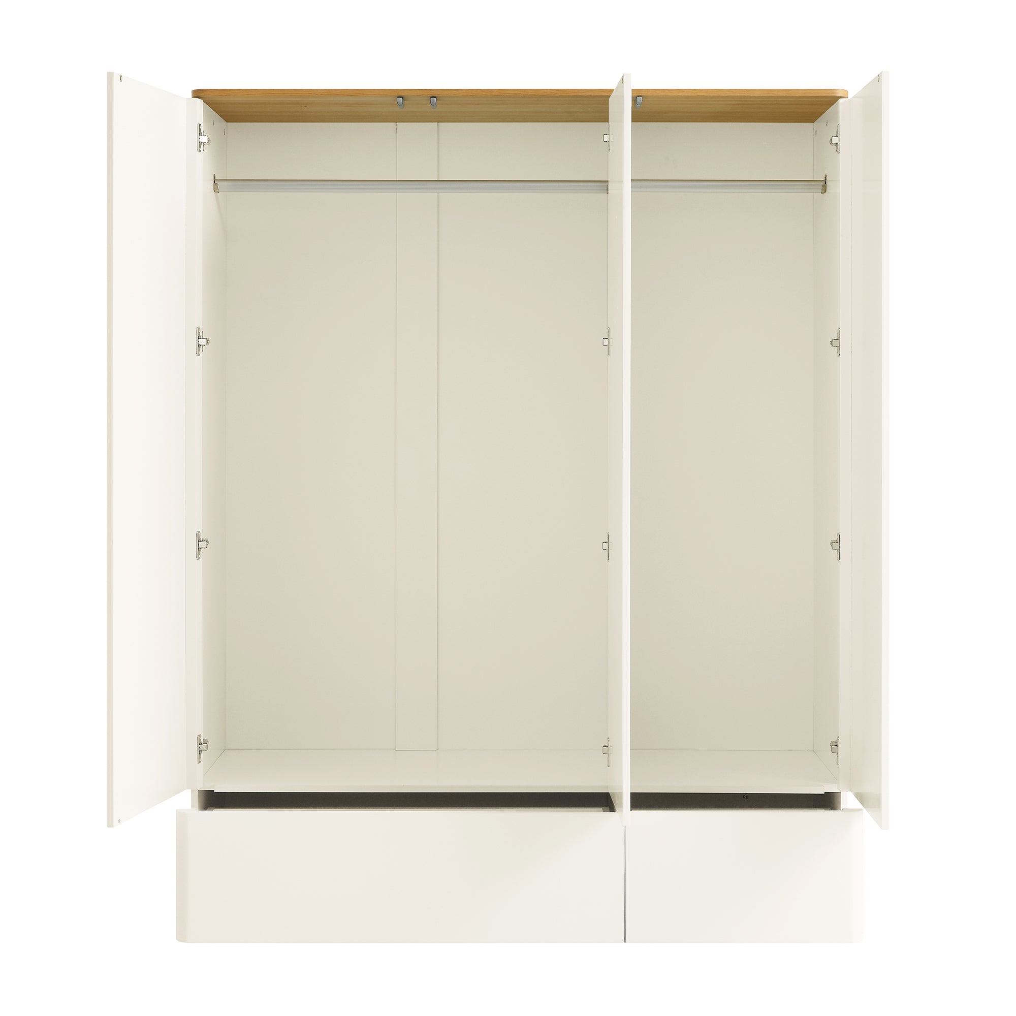 Agnes Curved Edge Triple Wardrobe, Off White with Oak Top