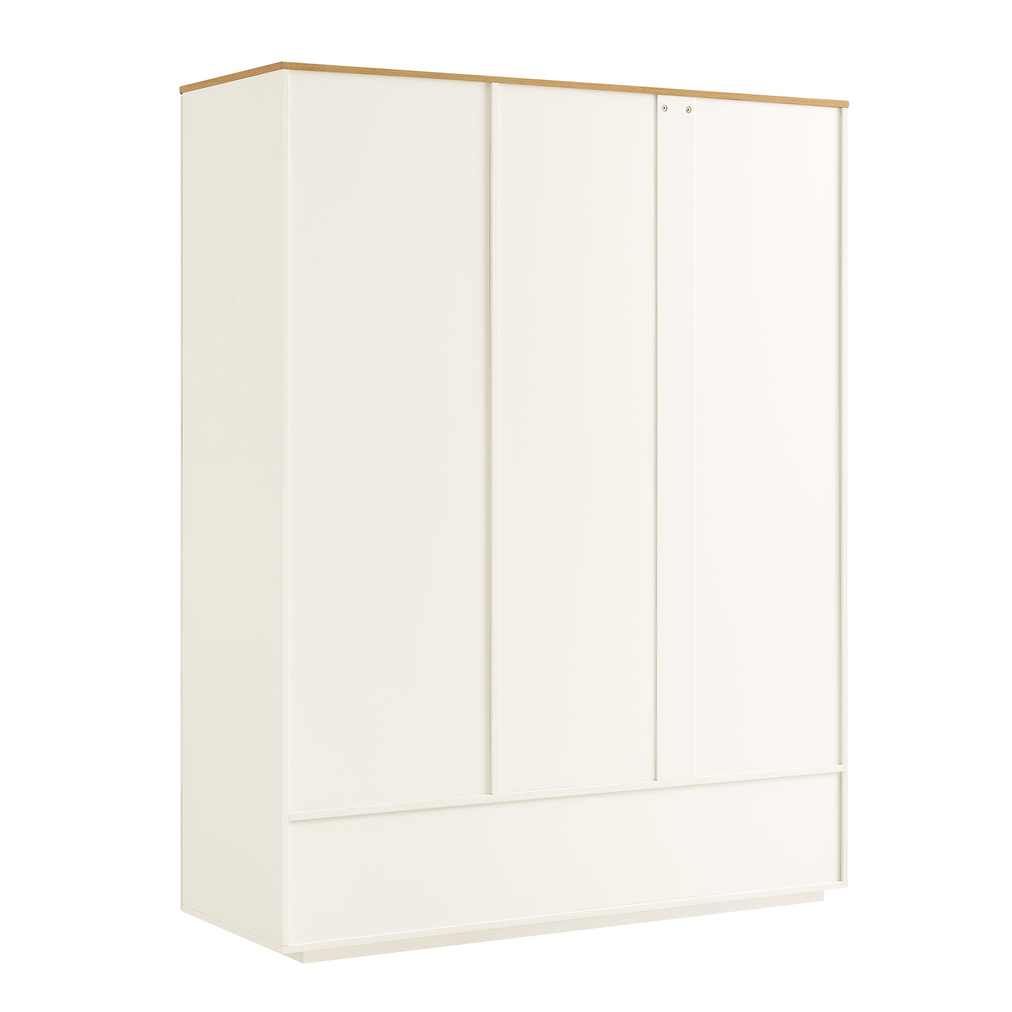 Agnes Curved Edge Triple Wardrobe, Off White with Oak Top