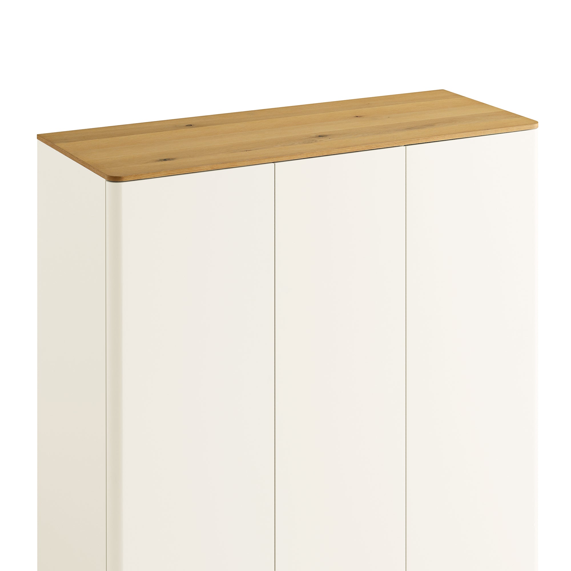 Agnes Curved Edge Triple Wardrobe, Off White with Oak Top