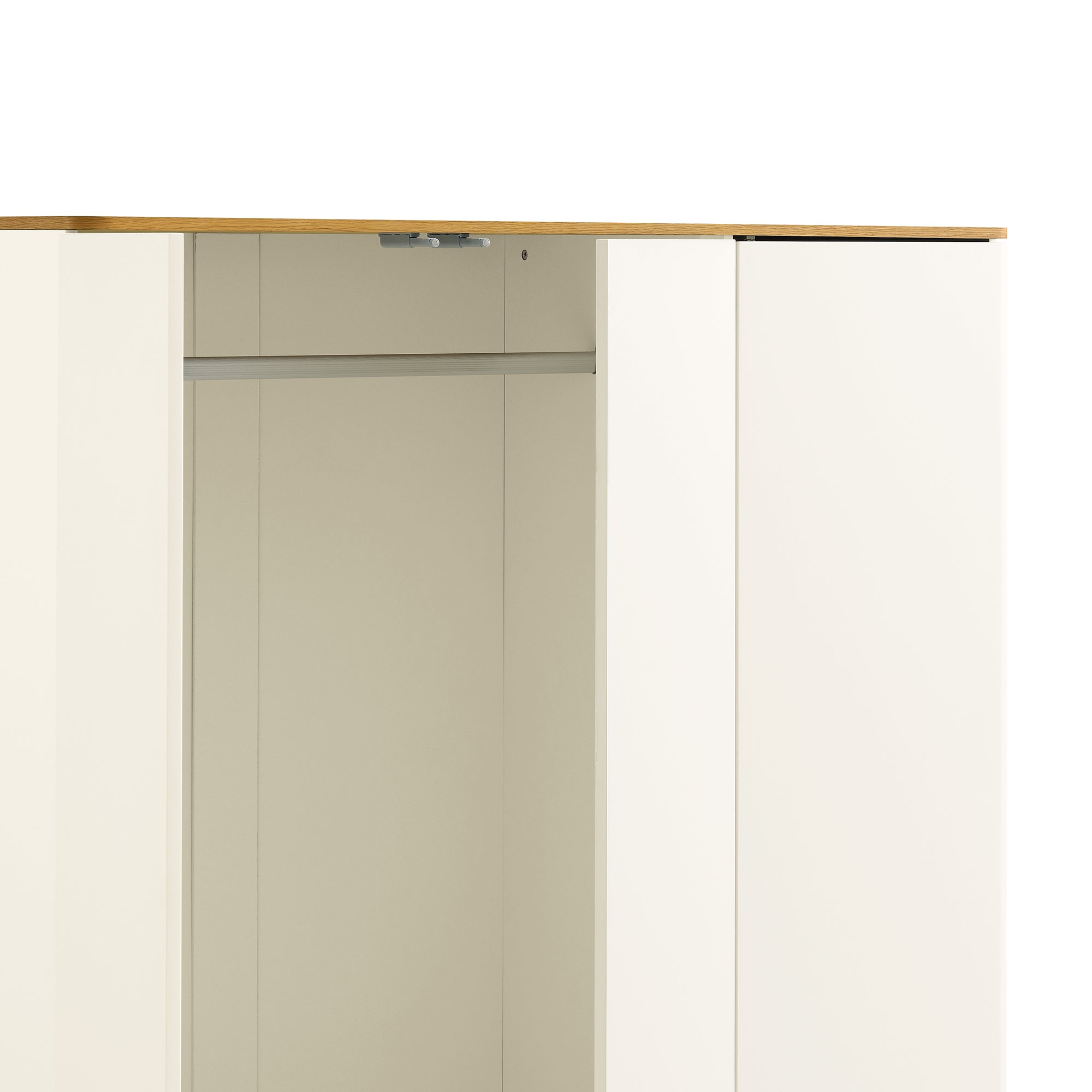 Agnes Curved Edge Triple Wardrobe, Off White with Oak Top