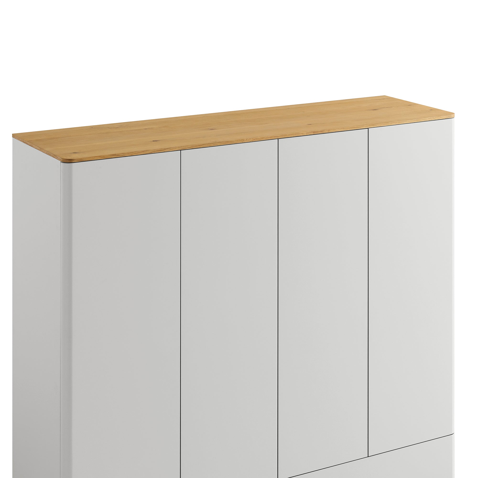 Agnes Curved Edge 4-Door Wardrobe, Dove Grey with Oak Top