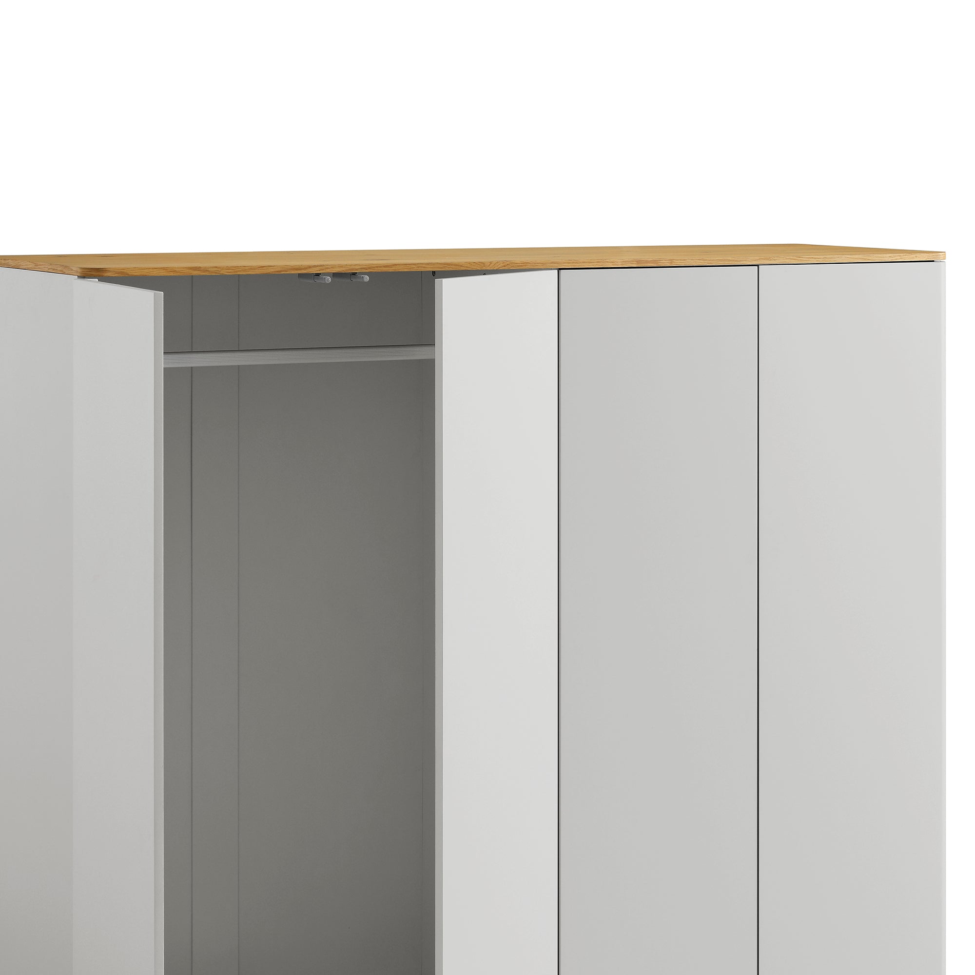 Agnes Curved Edge 4-Door Wardrobe, Dove Grey with Oak Top