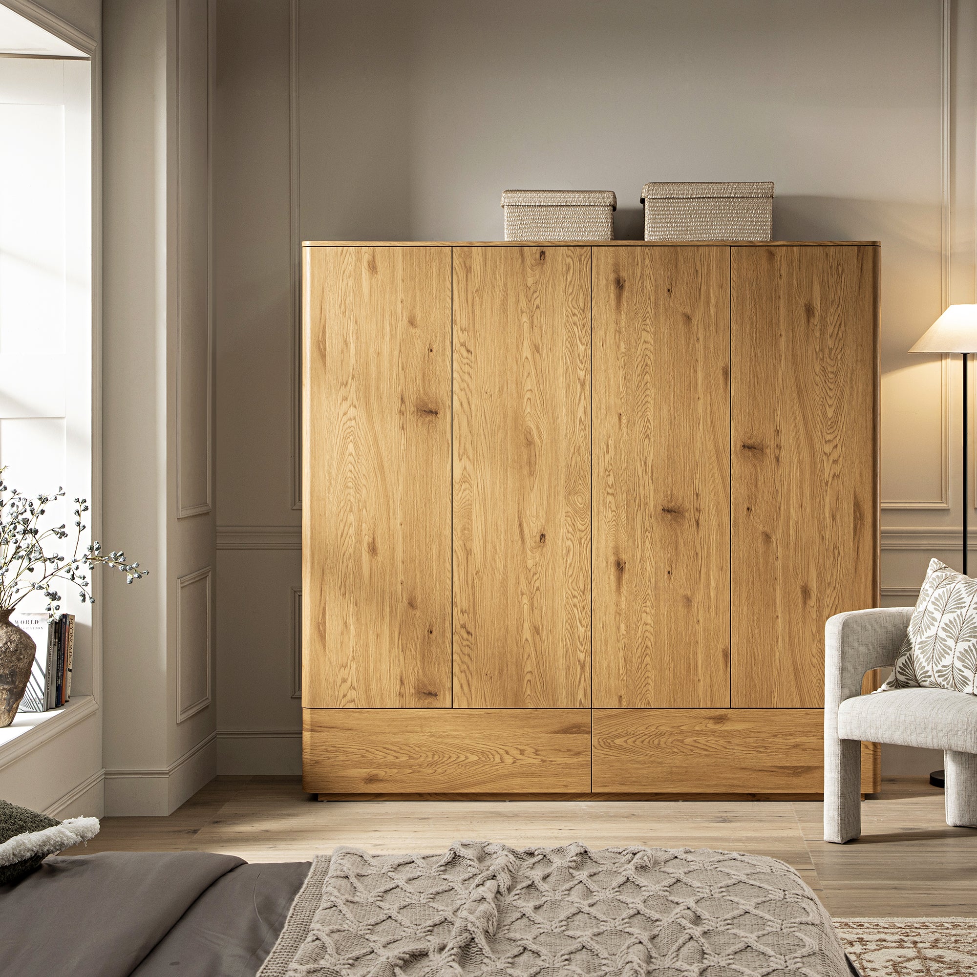 Agnes Curved Edge 4-Door Wardrobe, Natural