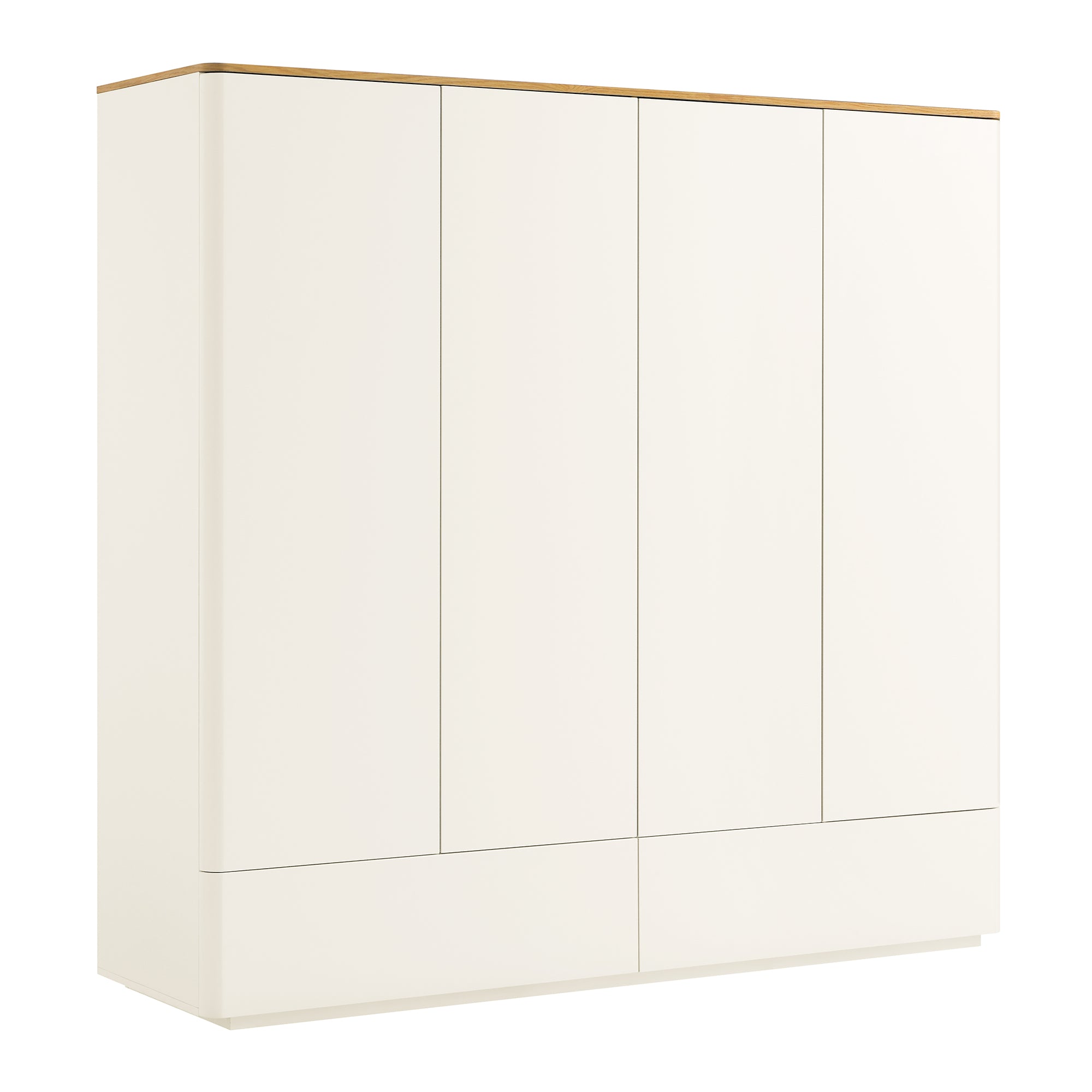 Agnes Curved Edge 4-Door Wardrobe, Off White with Oak Top