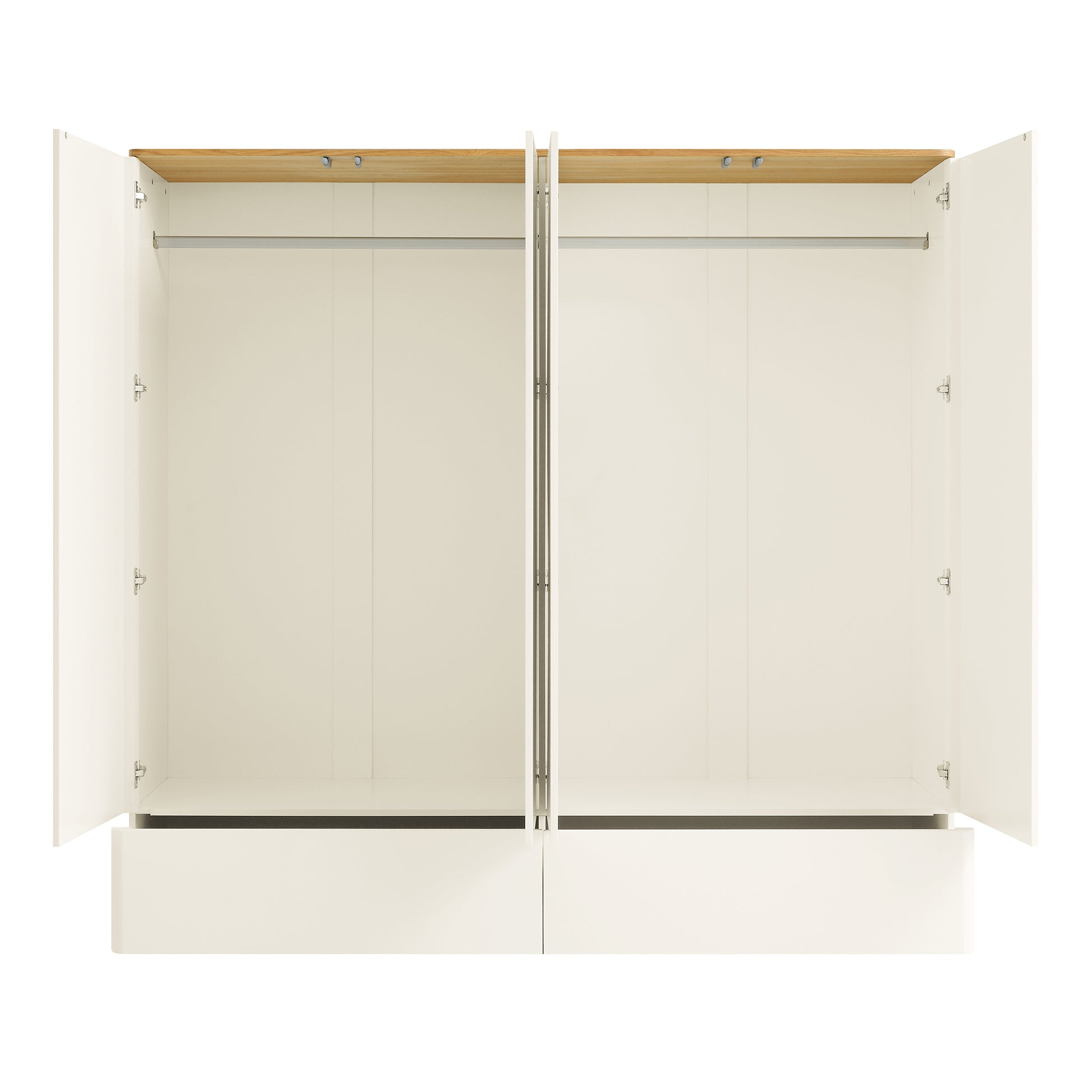 Agnes Curved Edge 4-Door Wardrobe, Off White with Oak Top