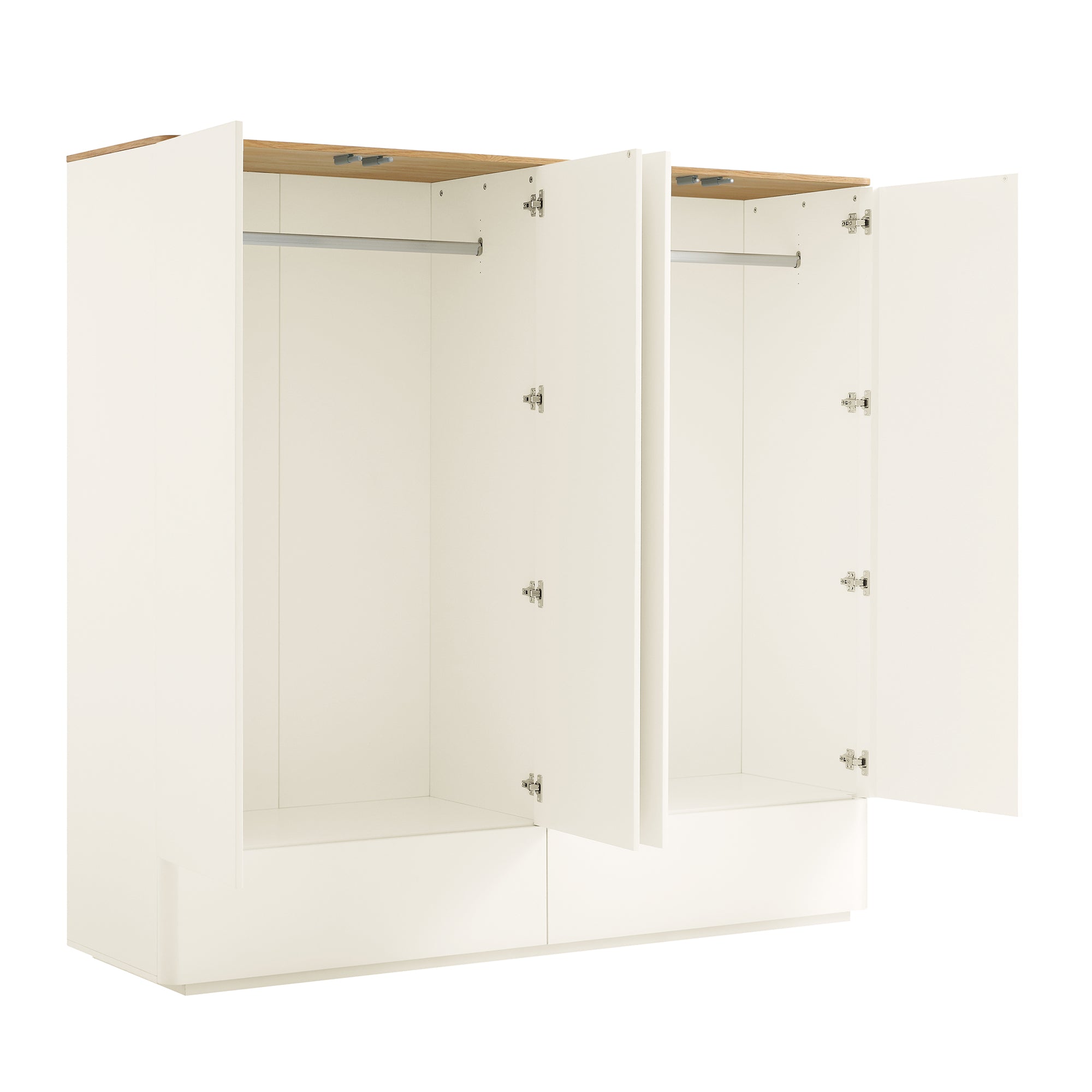 Agnes Curved Edge 4-Door Wardrobe, Off White with Oak Top