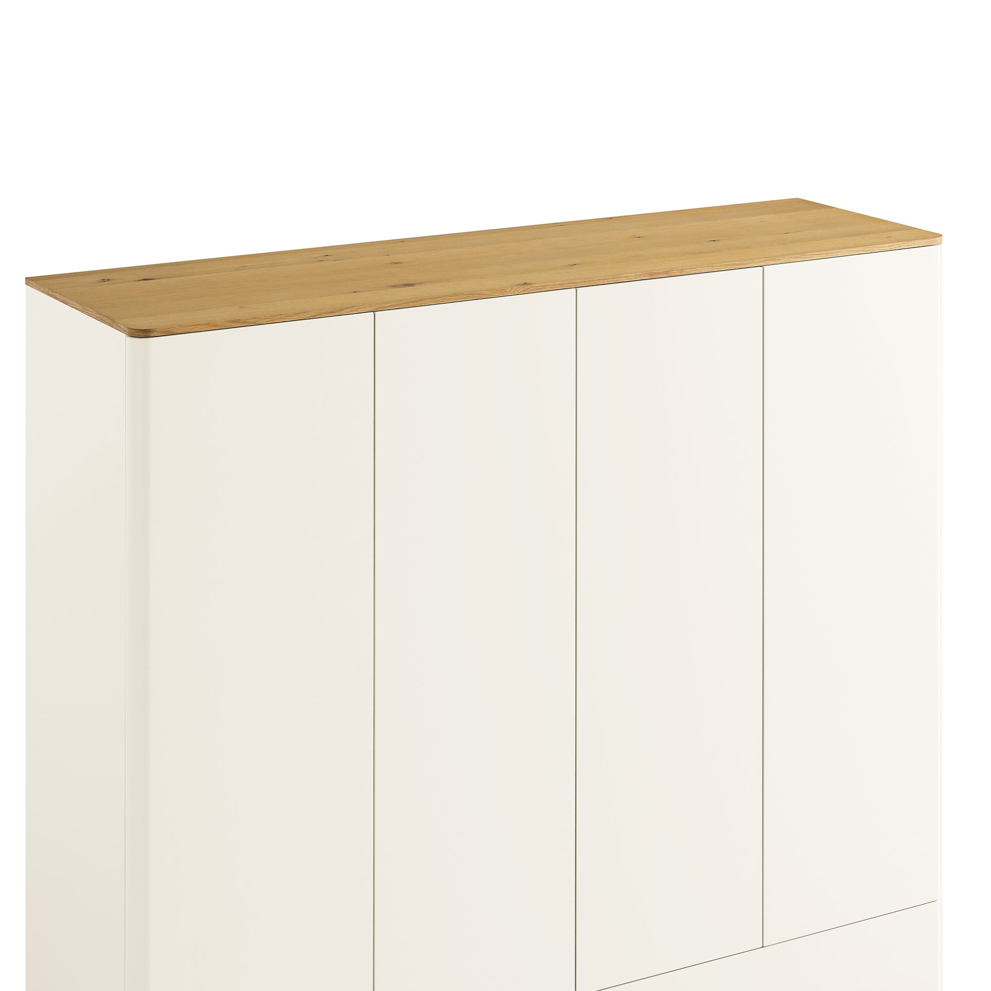 Agnes Curved Edge 4-Door Wardrobe, Off White with Oak Top