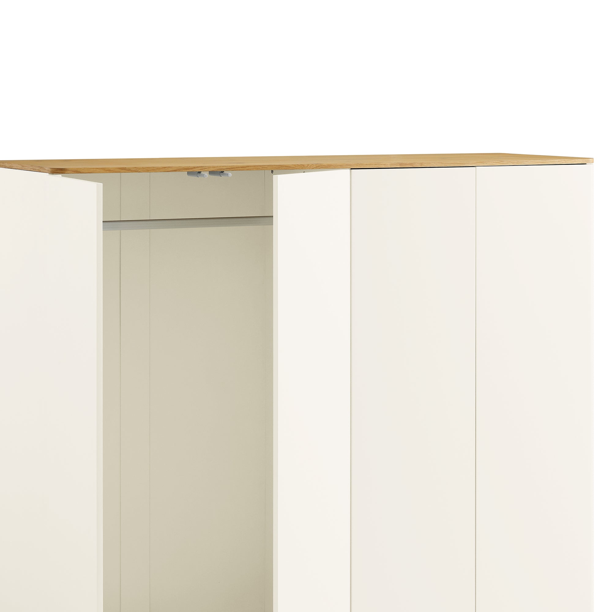 Agnes Curved Edge 4-Door Wardrobe, Off White with Oak Top