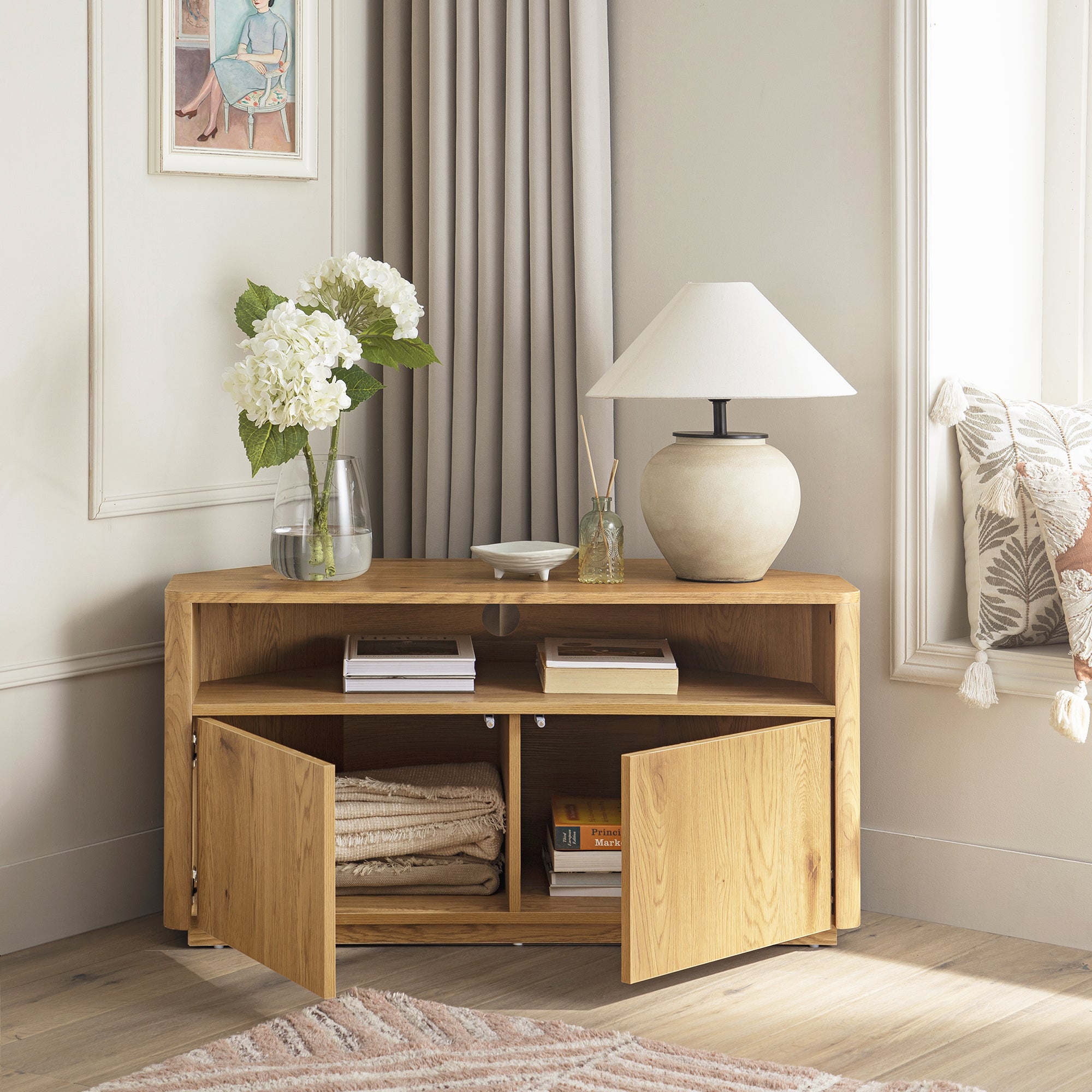 Agnes Curved Edge Corner TV Unit, Natural