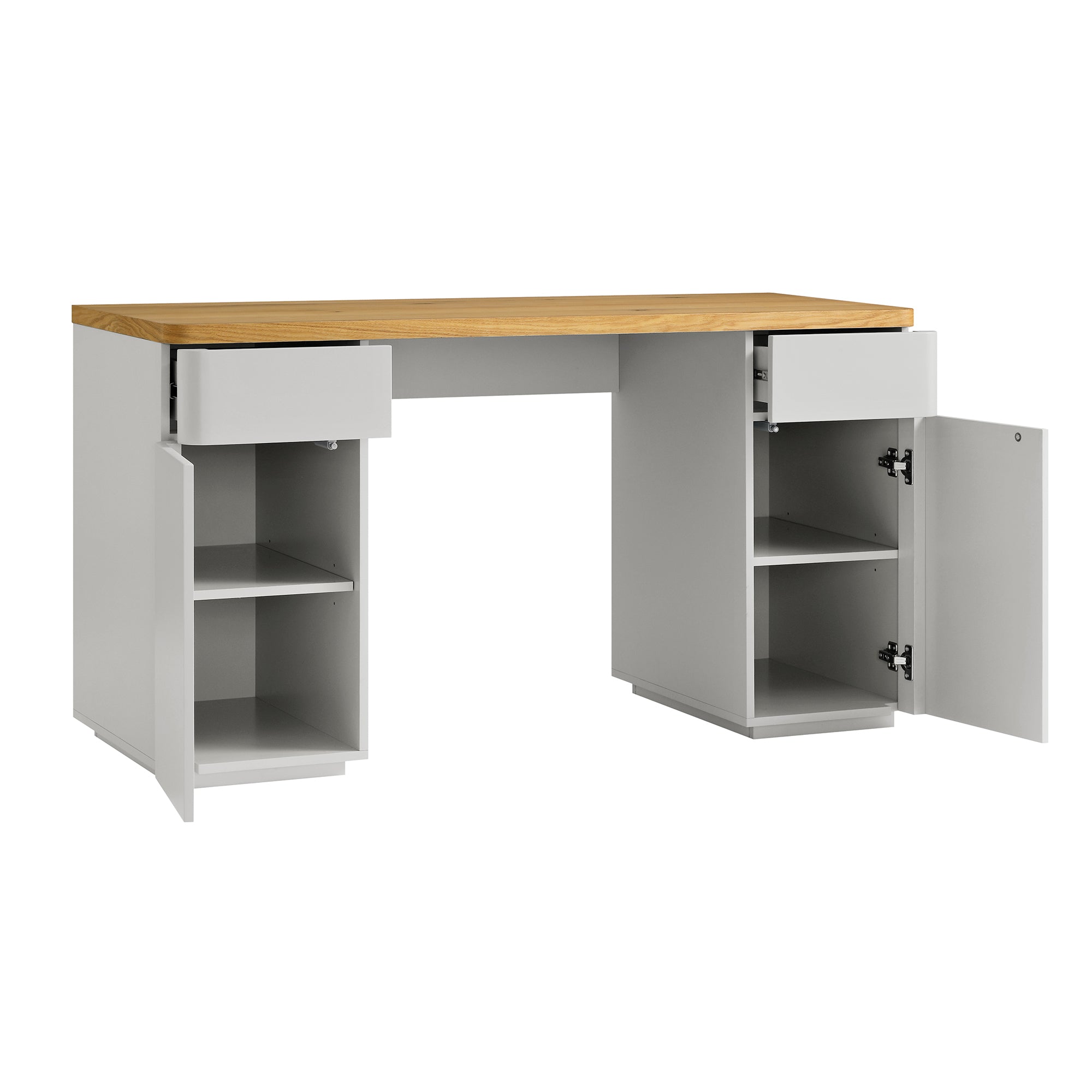 Agnes Curved Edge Desk with Storage, Dove Grey with Oak Top