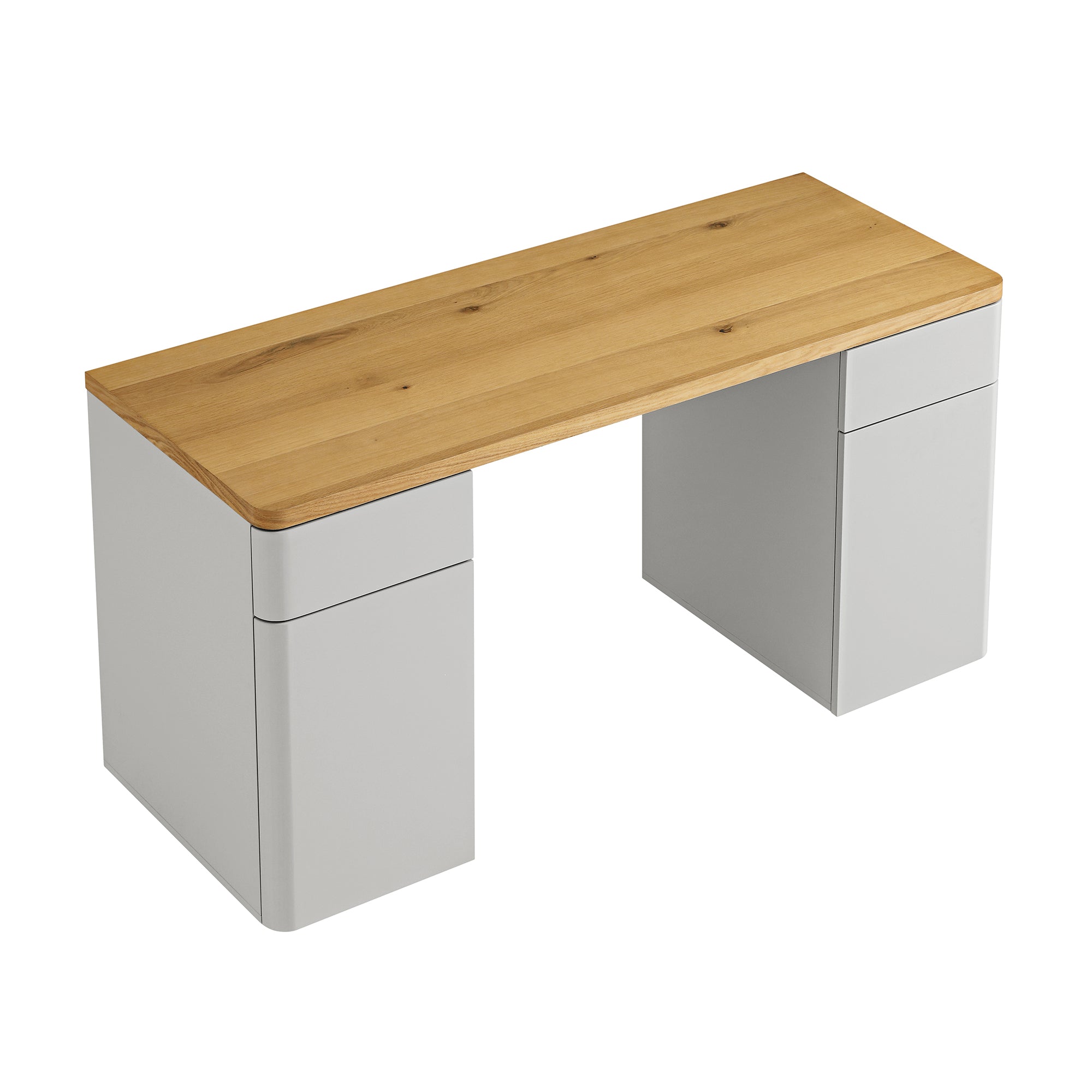 Agnes Curved Edge Desk with Storage, Dove Grey with Oak Top