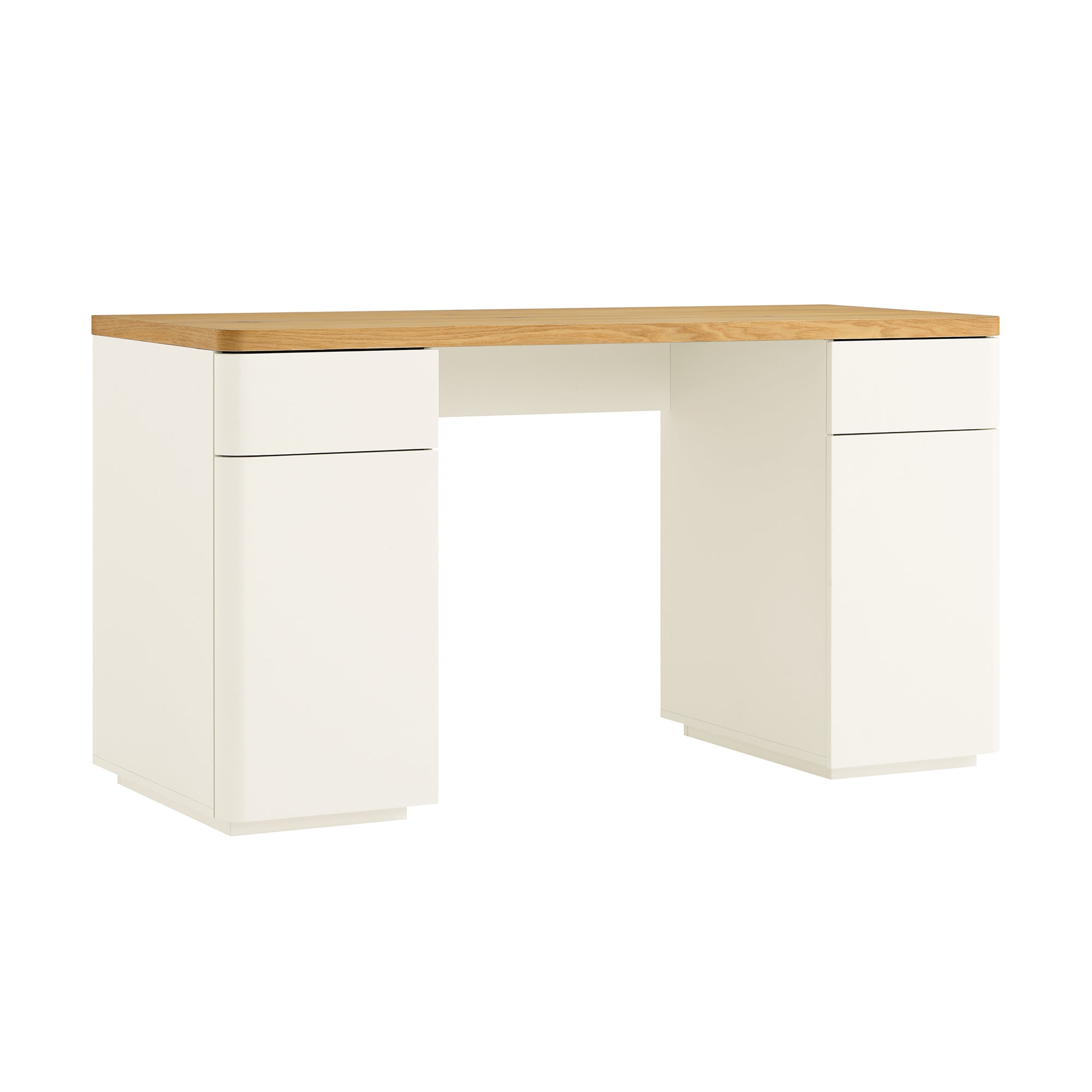 Agnes Curved Edge Desk with Storage, Off White with Oak Top