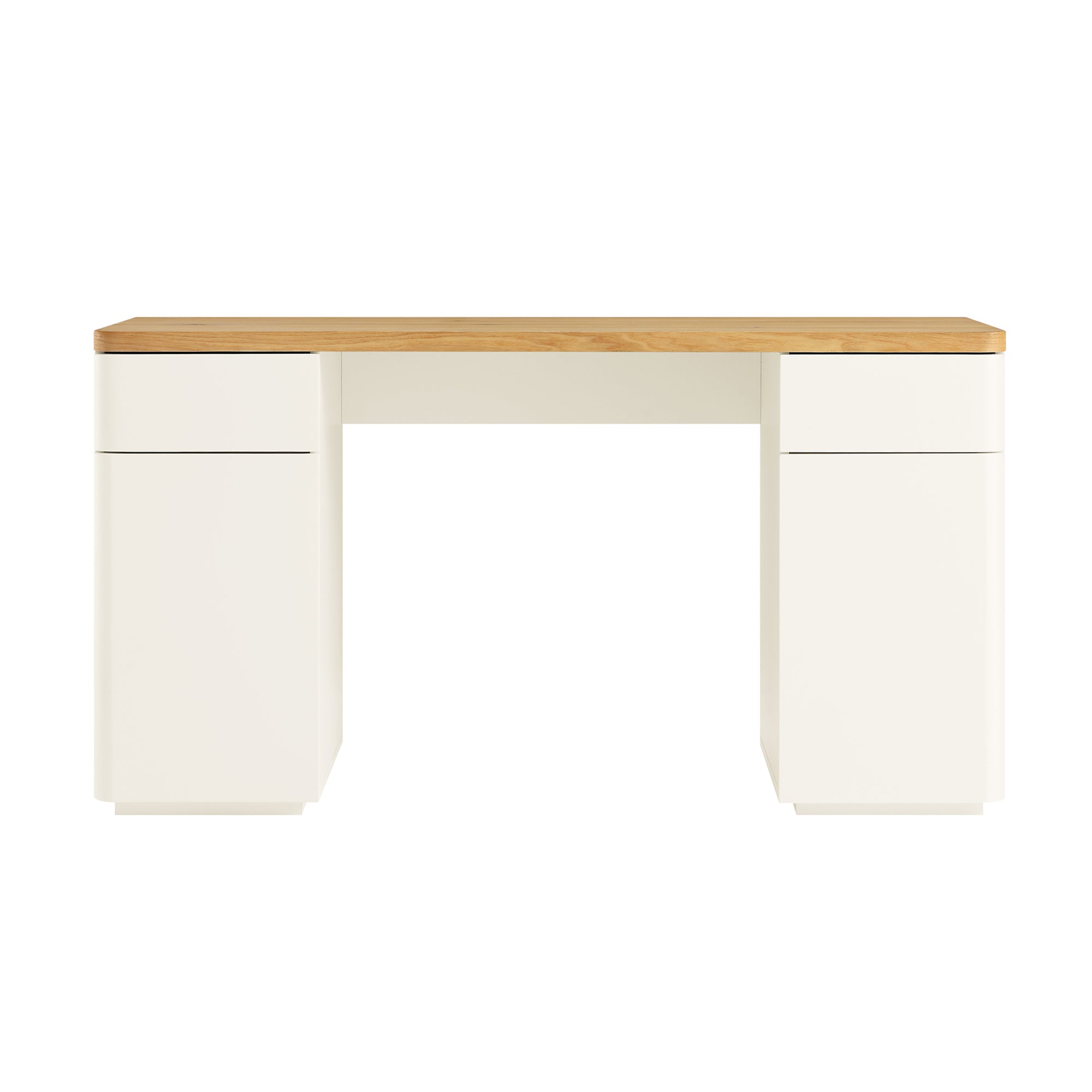 Agnes Curved Edge Desk with Storage, Off White with Oak Top