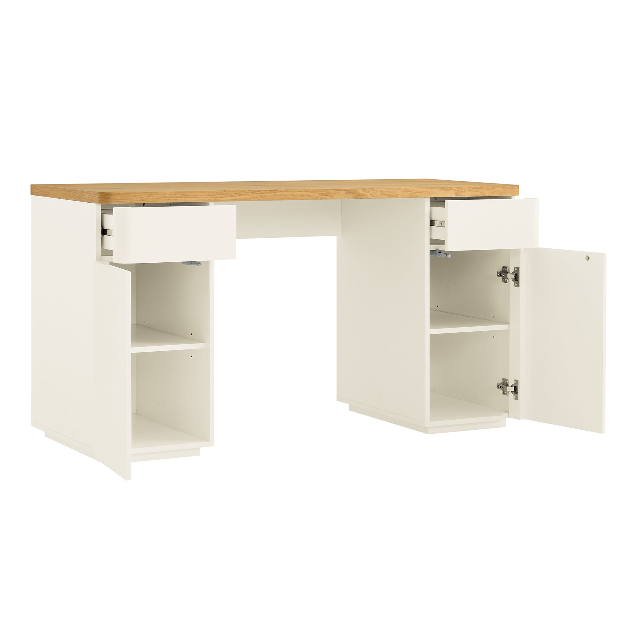 Agnes Curved Edge Desk with Storage, Off White with Oak Top