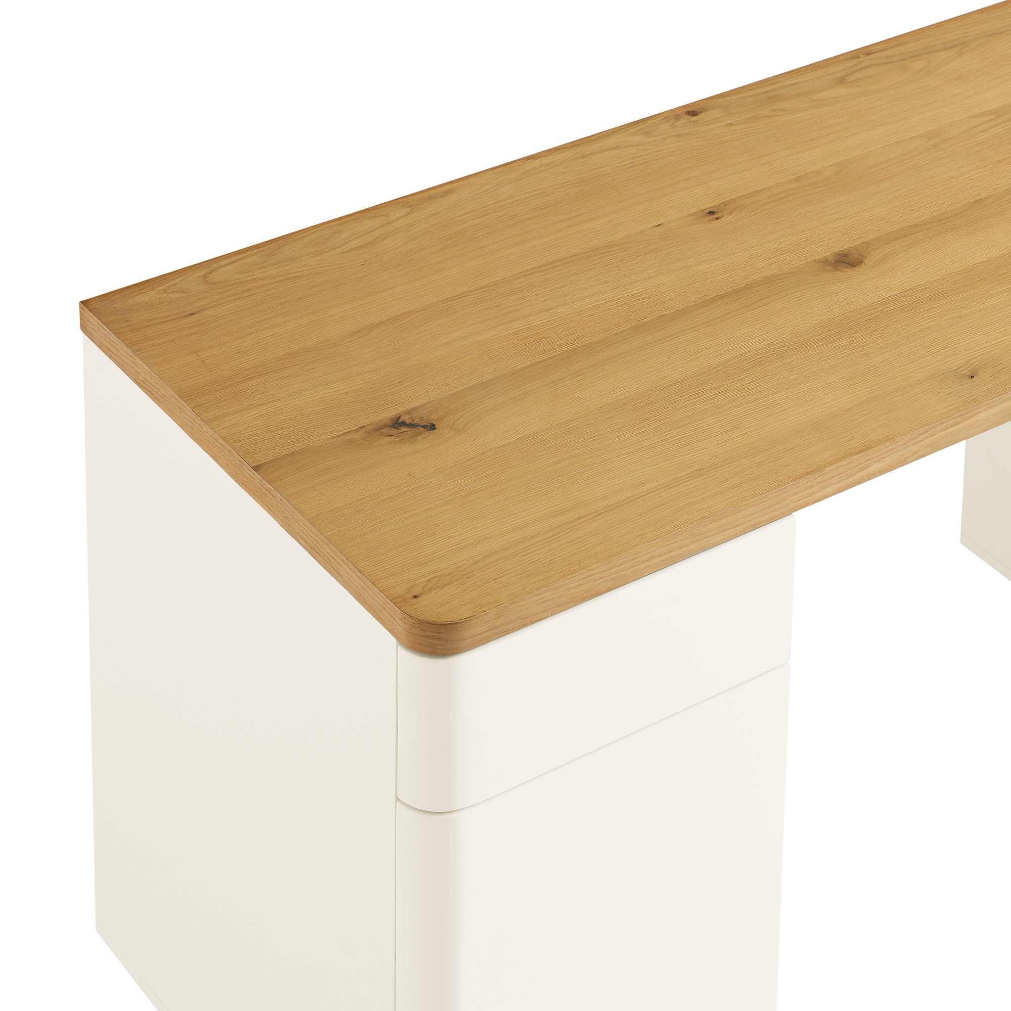 Agnes Curved Edge Desk with Storage, Off White with Oak Top