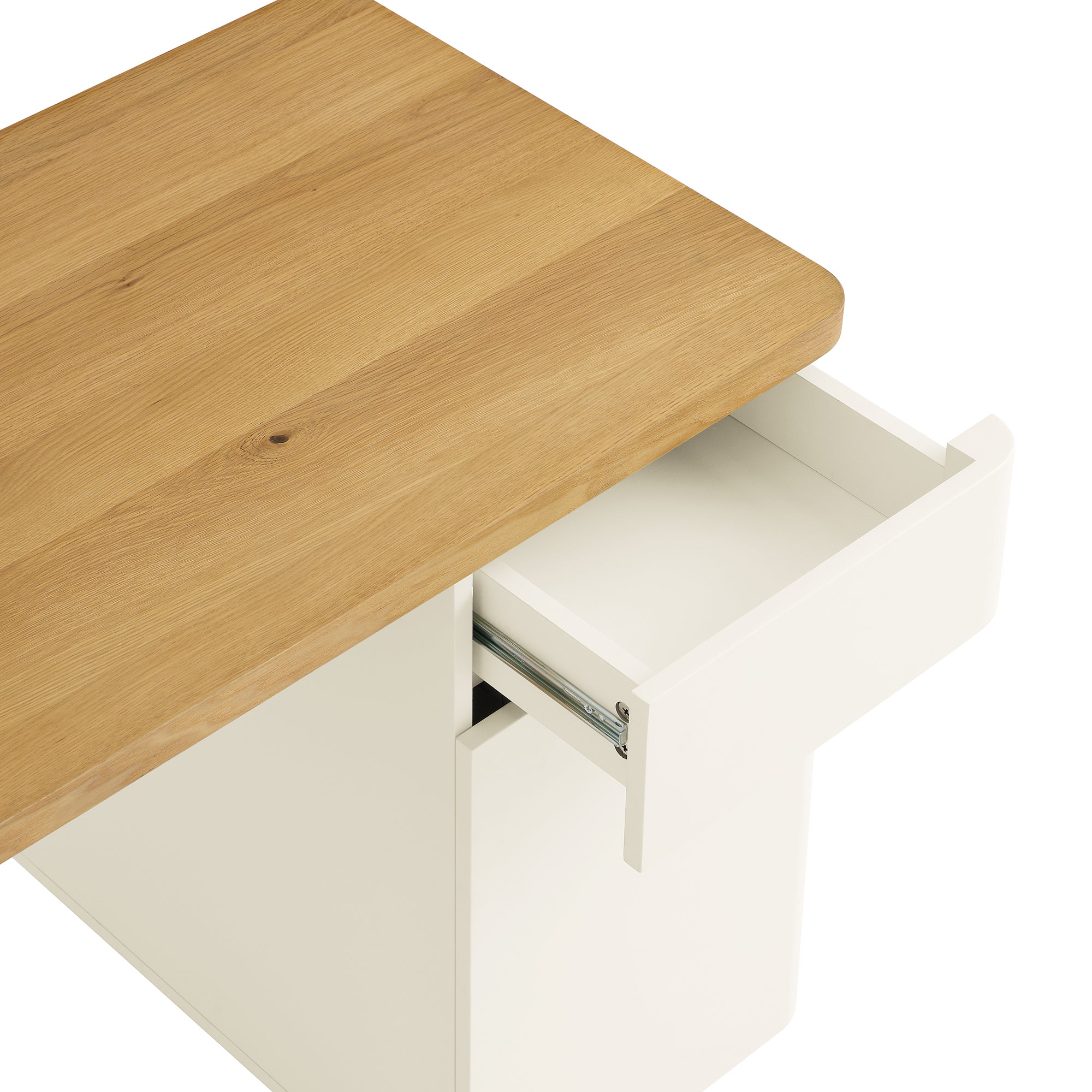 Agnes Curved Edge Desk with Storage, Off White with Oak Top