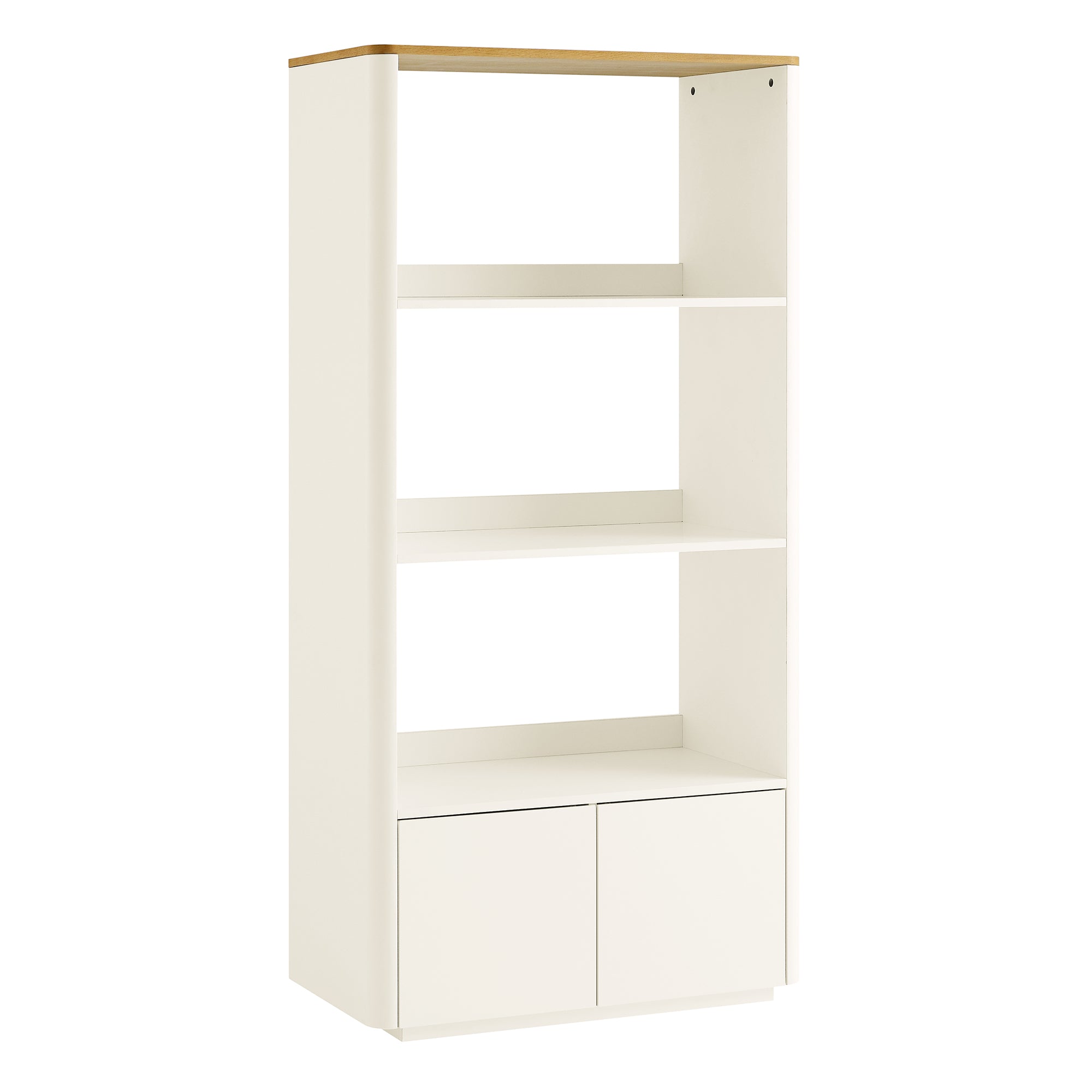 Agnes Curved Edge Bookcase, Off White with Oak Top