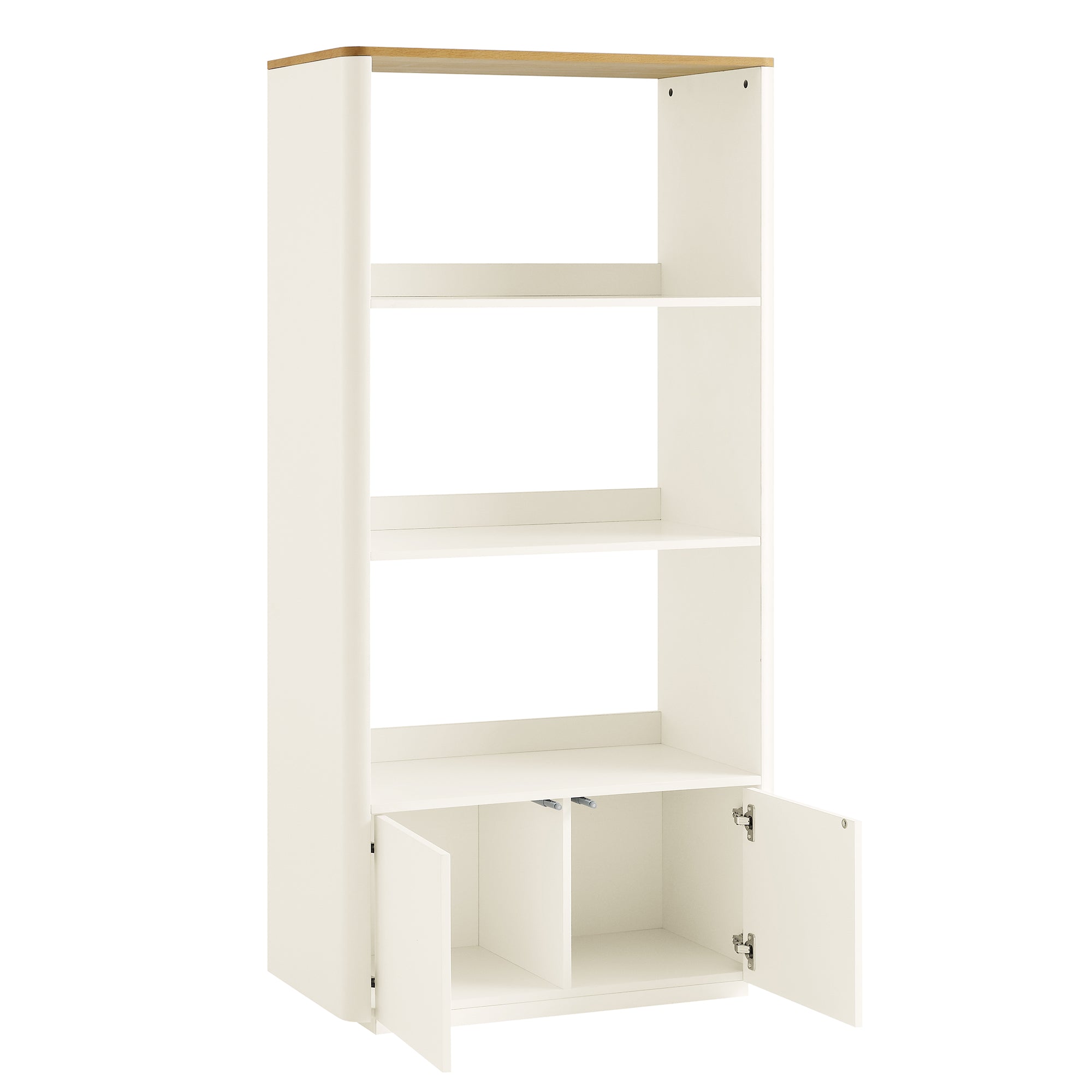 Agnes Curved Edge Bookcase, Off White with Oak Top