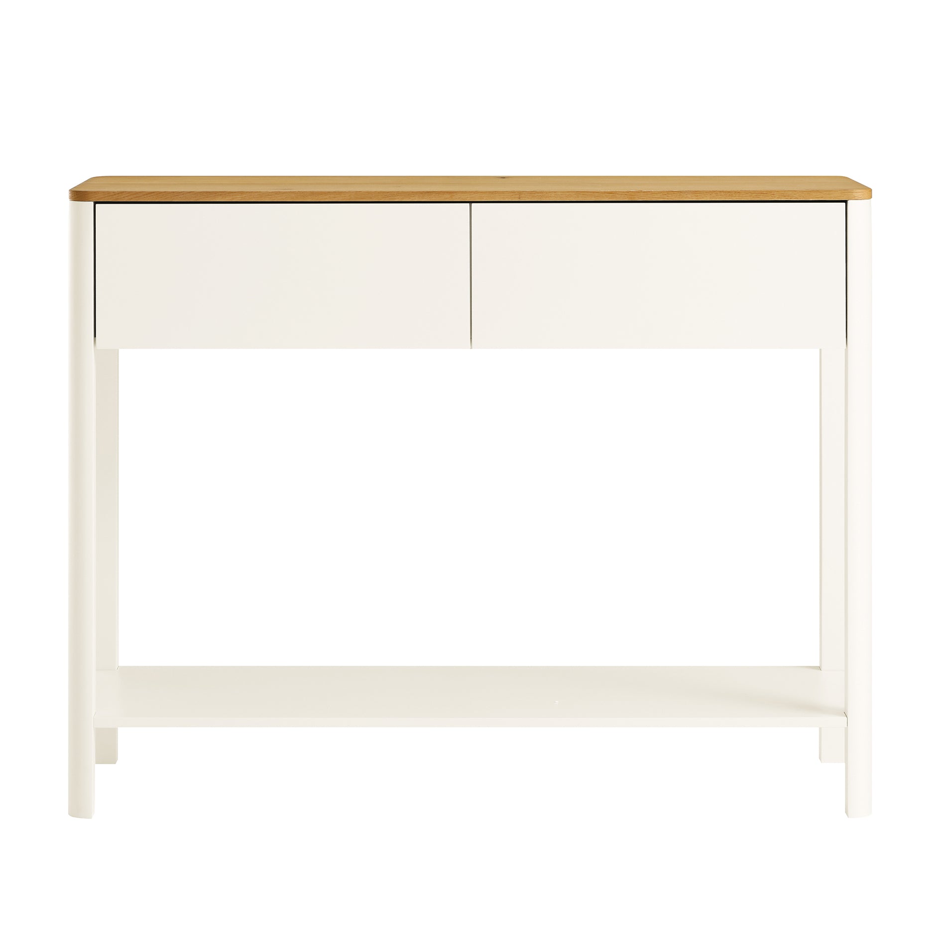 Agnes Curved Edge 2 Drawer Console Table, Off White with Oak Top